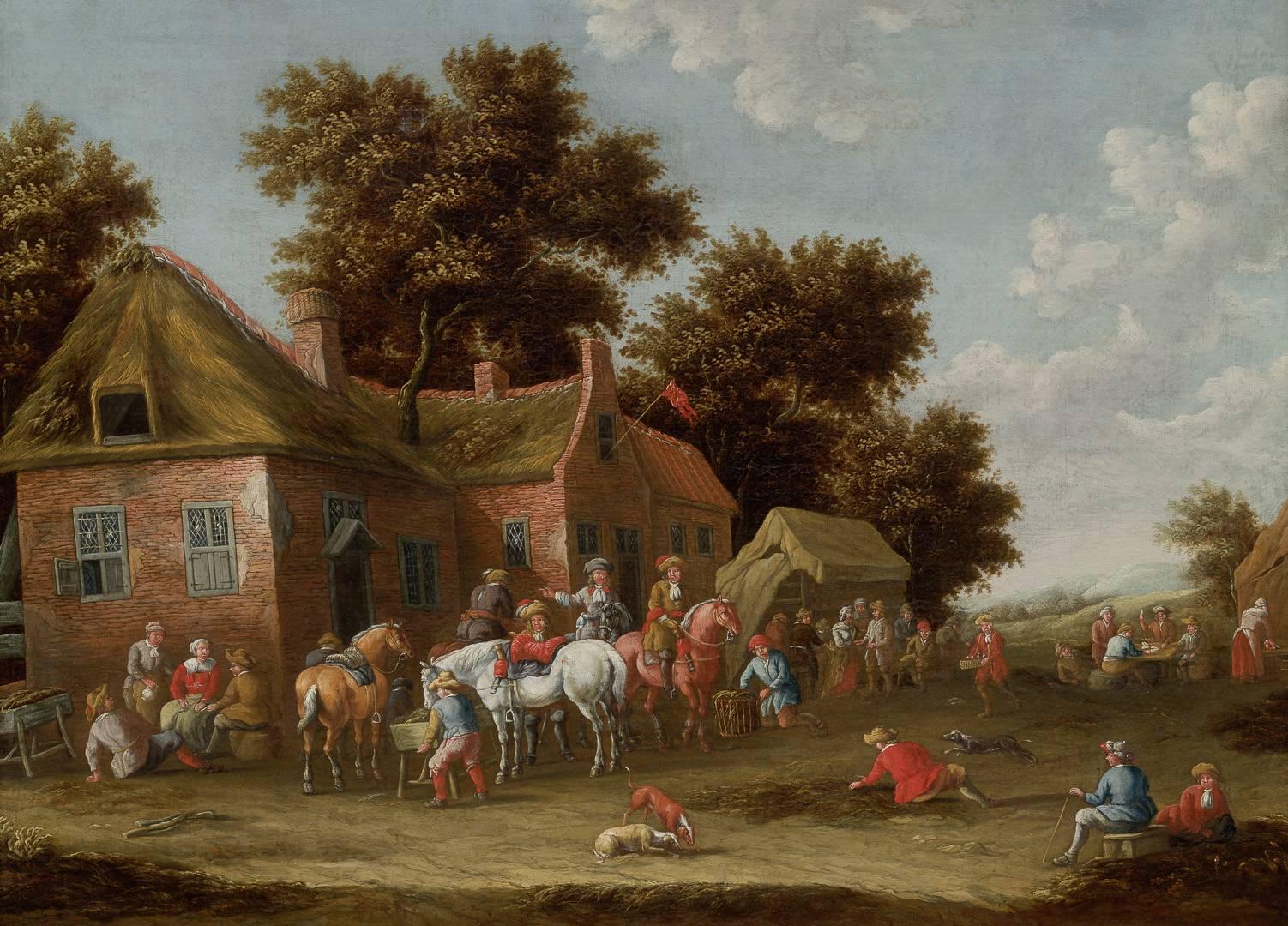 Barend Gael Landscape Painting - Staging area at a public house
