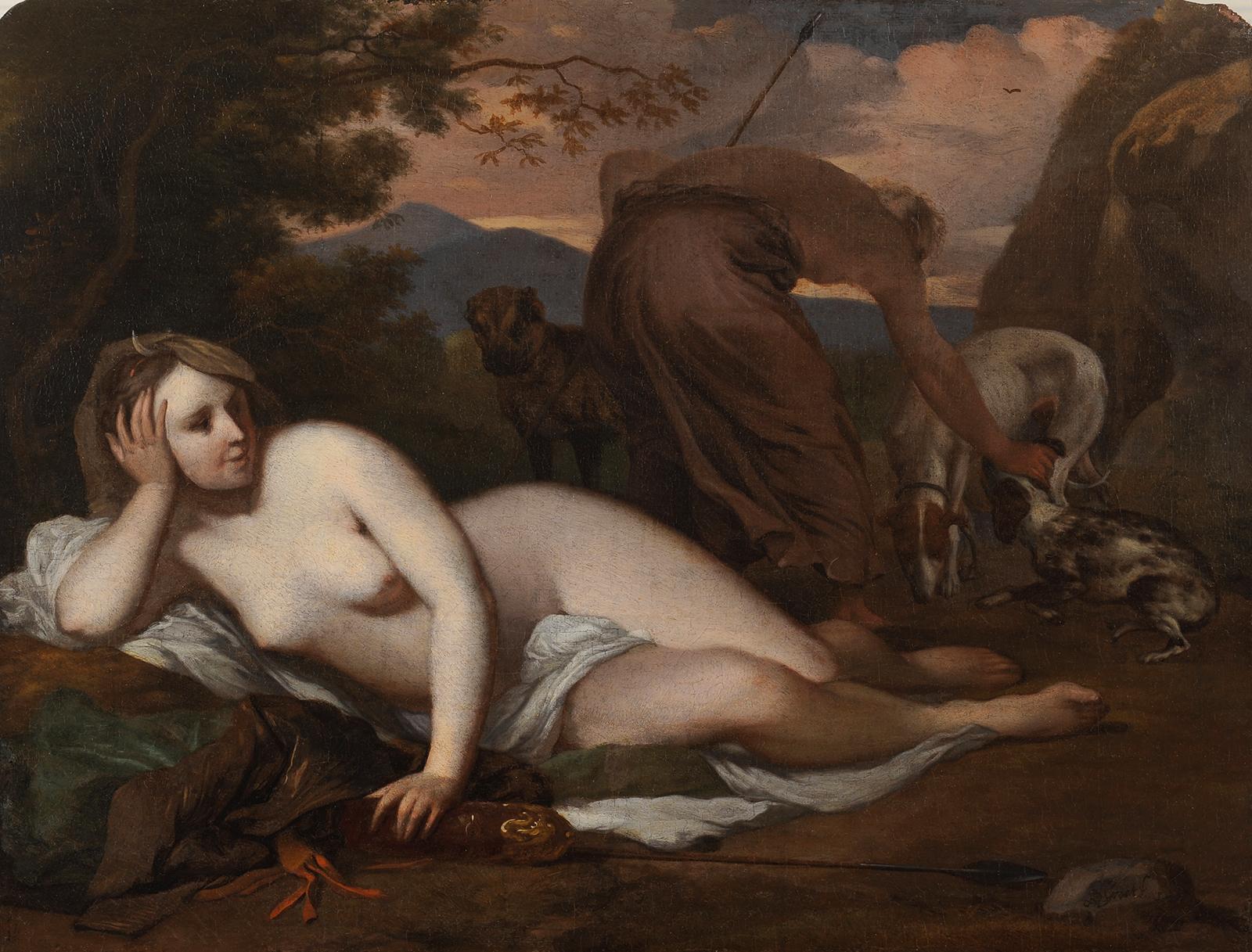 Diana the huntress with her dogs - Painting by Barent Graat