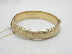 Bargain 9ct Gold 'Metal Cored' Floral Engraved Cuff Hinged Bracelet Bangle 375