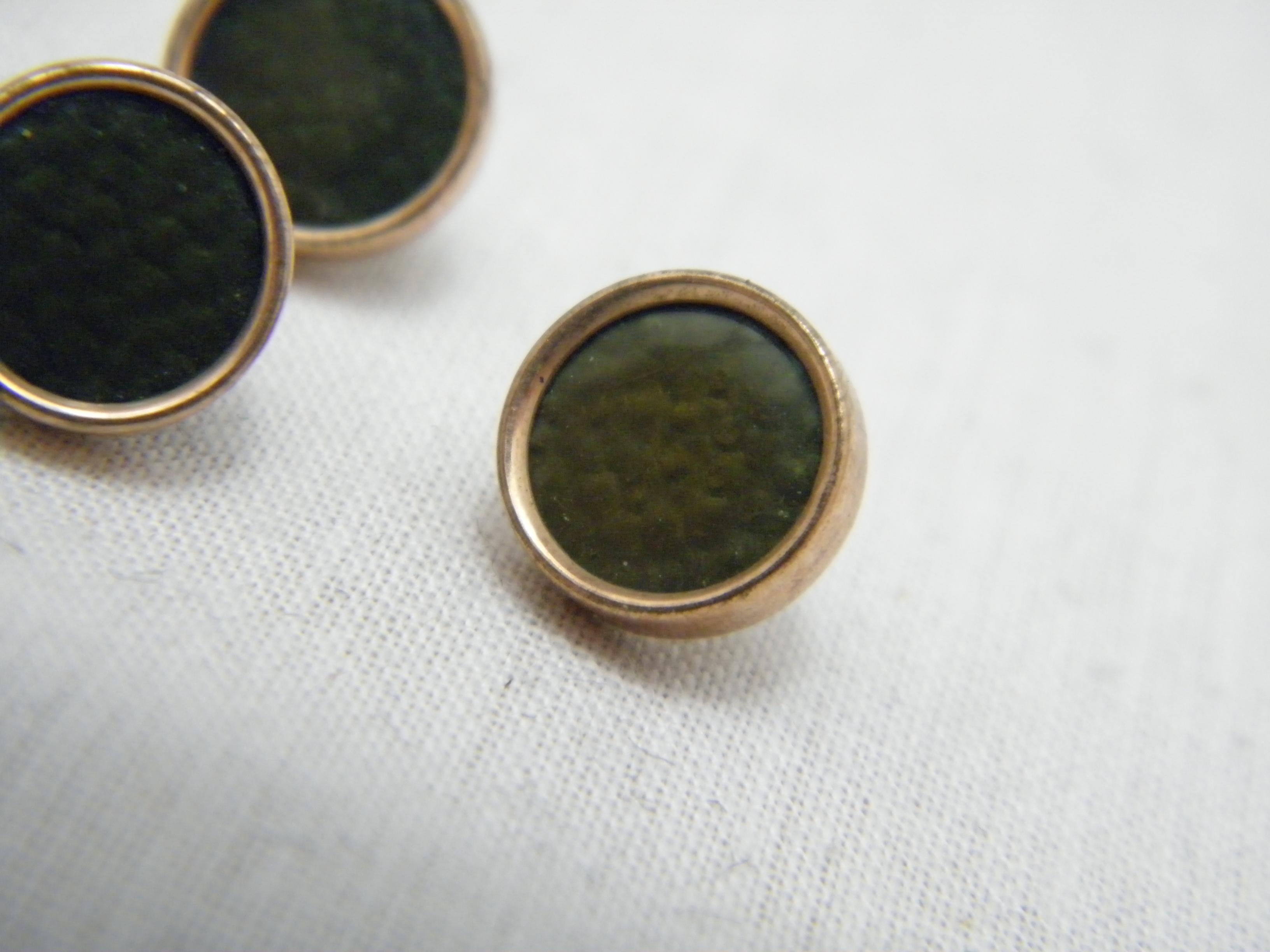 Bargain Antique 15ct Rose Gold Green Weave Shirt Studs Buttons c1880 625 Purity In Good Condition For Sale In Camelford, GB