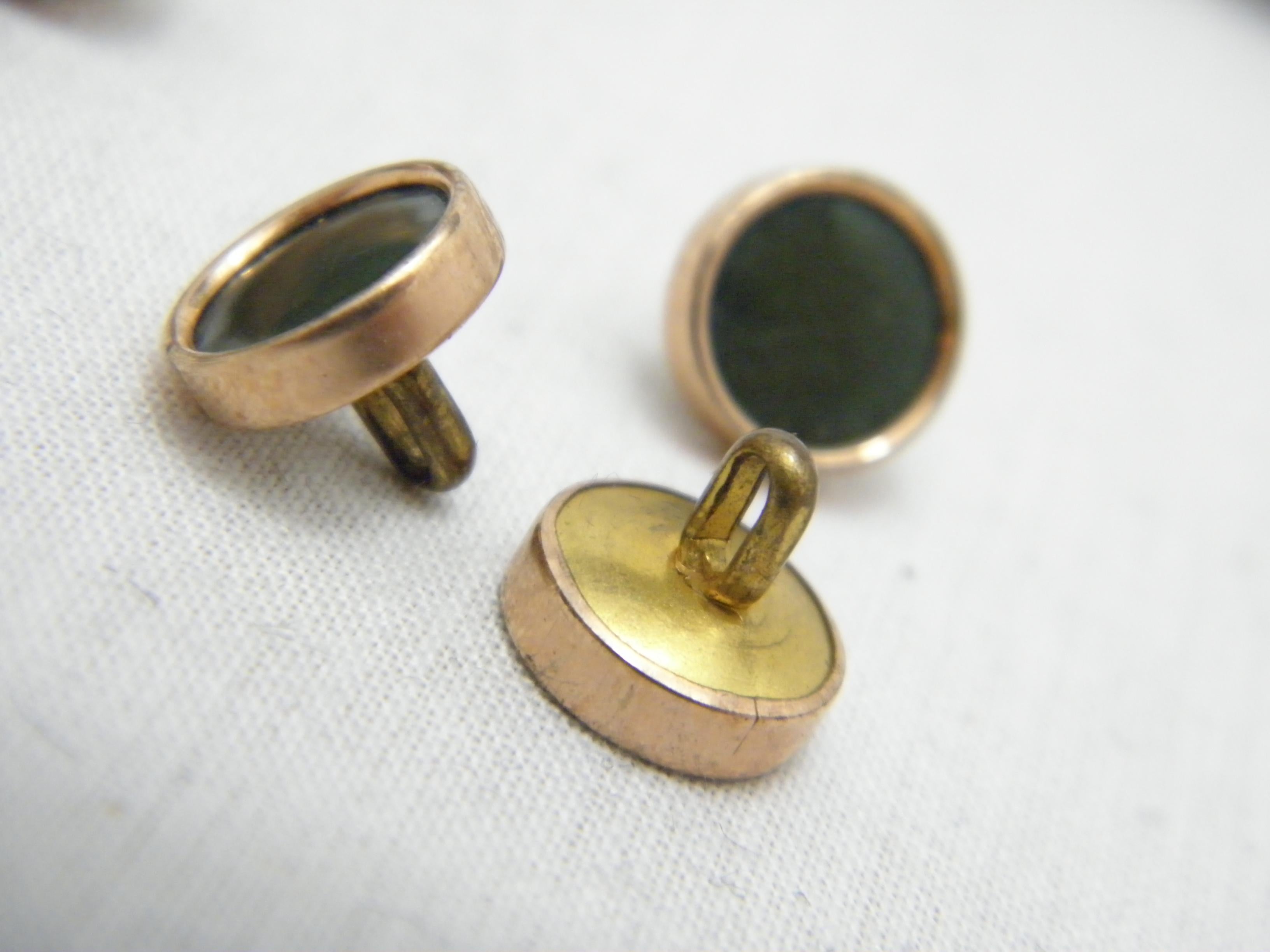 Bargain Antique 15ct Rose Gold Green Weave Shirt Studs Buttons c1880 625 Purity For Sale 1