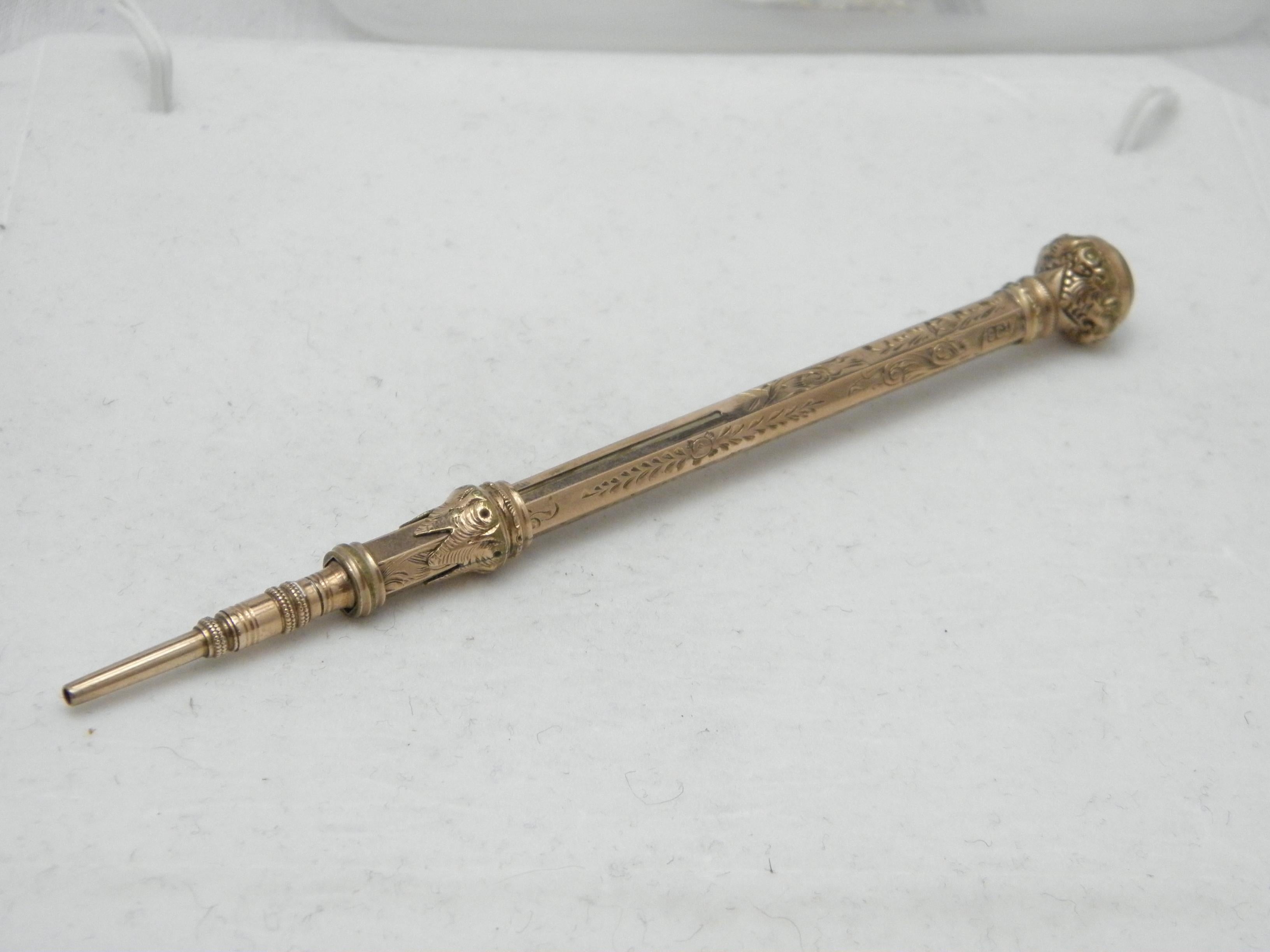 Bargain Antique 9ct Rose Gold Propelling Pencil 1860 375 Purity Huge Heavy 14.4g For Sale 2
