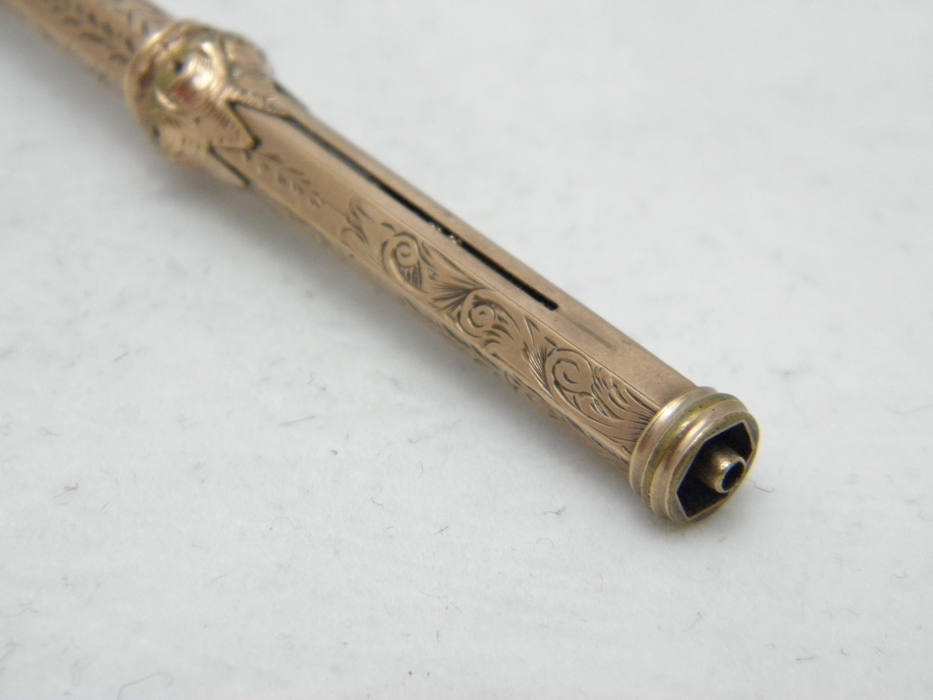 Victorian Bargain Antique 9ct Rose Gold Propelling Pencil 1860 375 Purity Huge Heavy 14.4g For Sale