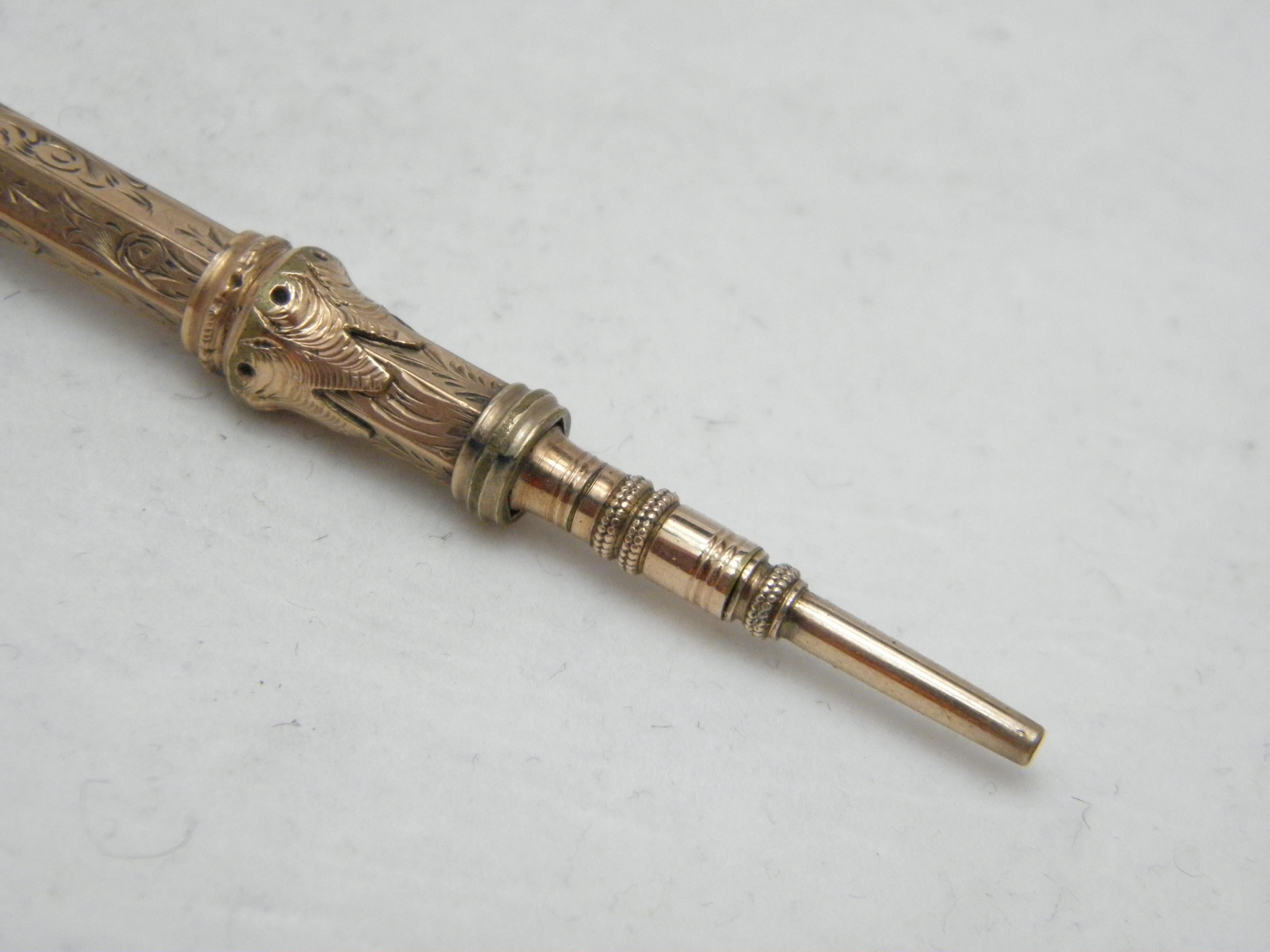 Bargain Antique 9ct Rose Gold Propelling Pencil 1860 375 Purity Huge Heavy 14.4g For Sale 1