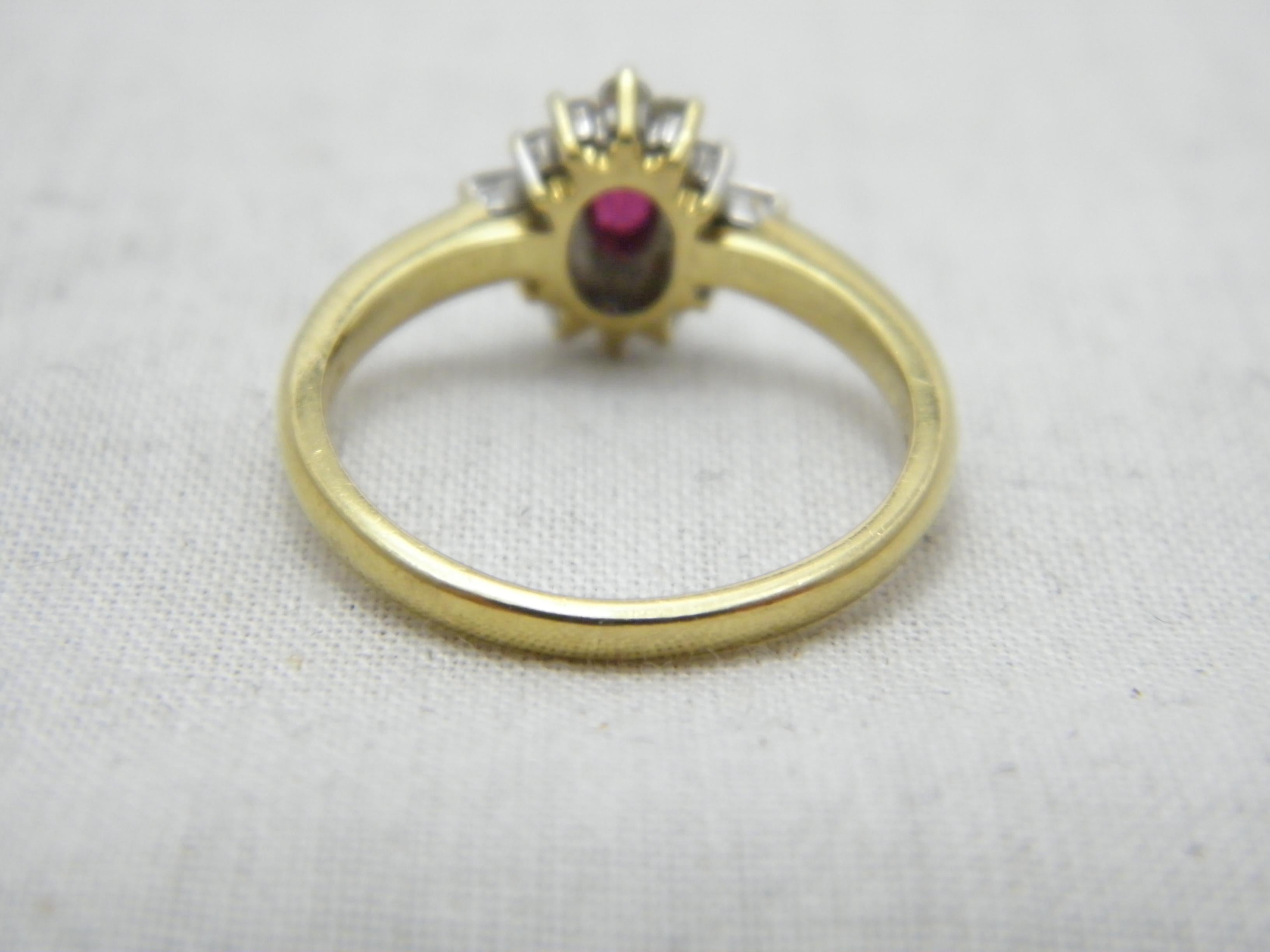 Bargain Vintage 18ct Gold Ruby Diamond Heavy Cluster Engagement Ring For Sale 1