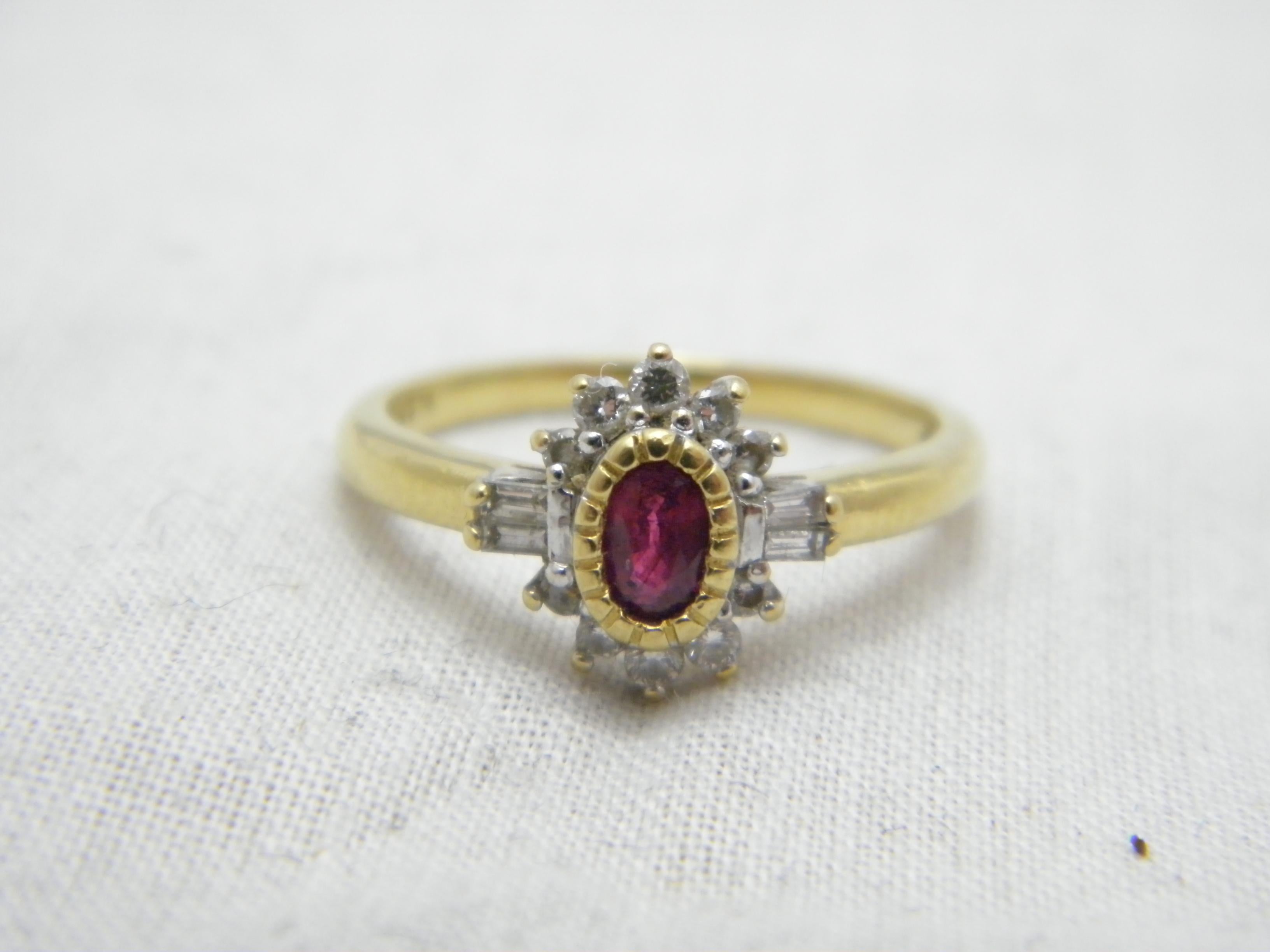 Art Deco Bargain Vintage 18ct Gold Ruby Diamond Heavy Cluster Engagement Ring For Sale
