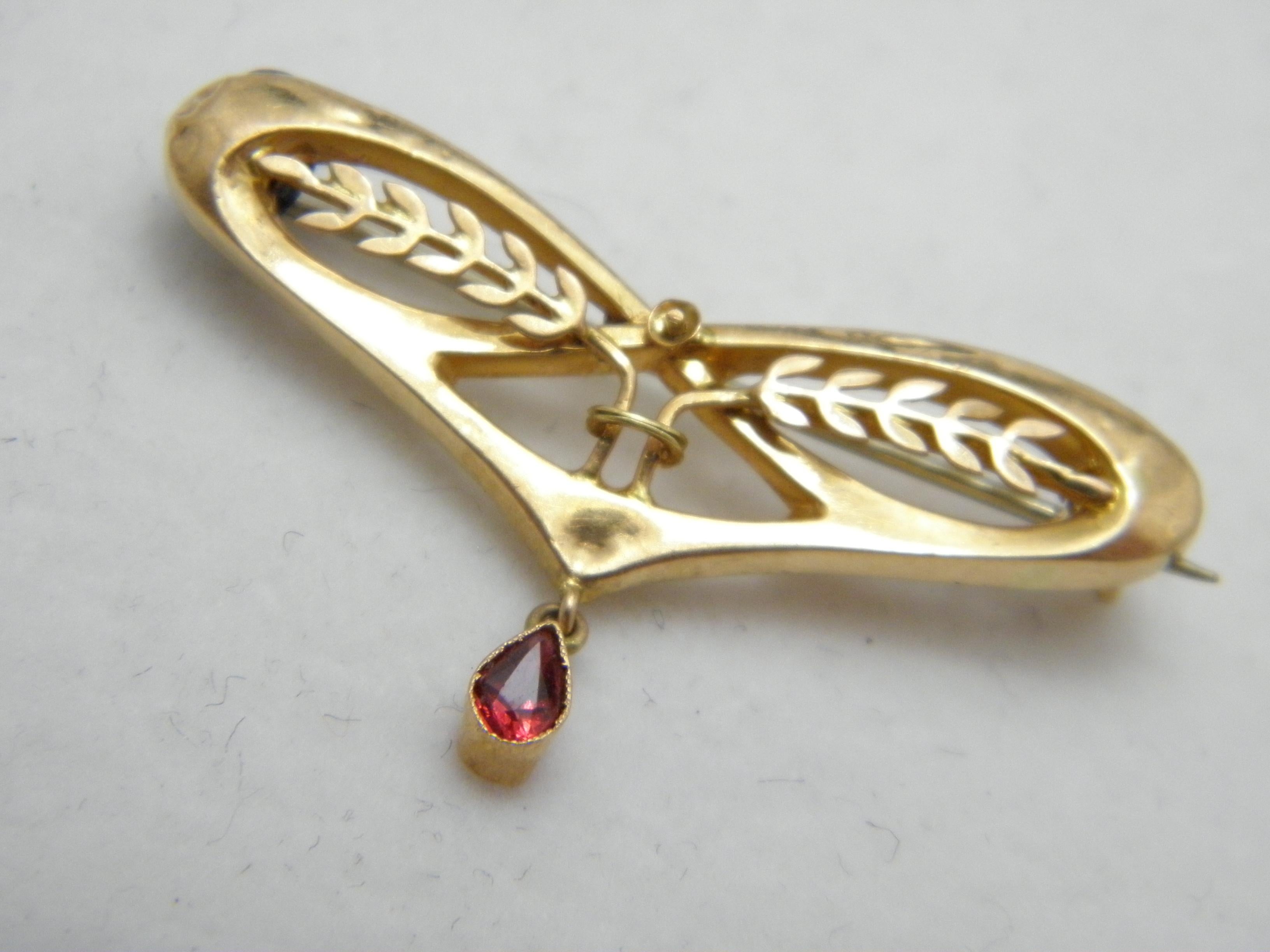 Medieval Bargain Vintage 18ct Gold Ruby Harvest Festival Brooch Pin c1950 750 Purity For Sale