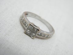 Bargain Vintage 18ct White Gold Princess Diamond Cluster Engagement Ring Size M