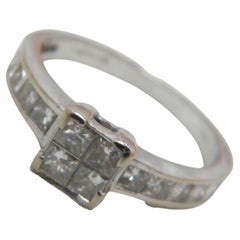 Bargain Vintage 18ct White Gold Princess Diamond Cluster Engagement Ring Size M
