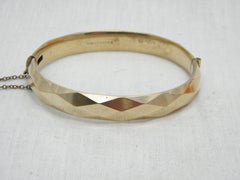 Bargain Vintage 9ct Gold 'Metal Cored' Diamond Cut Cuff Hinged Bracelet Bangle
