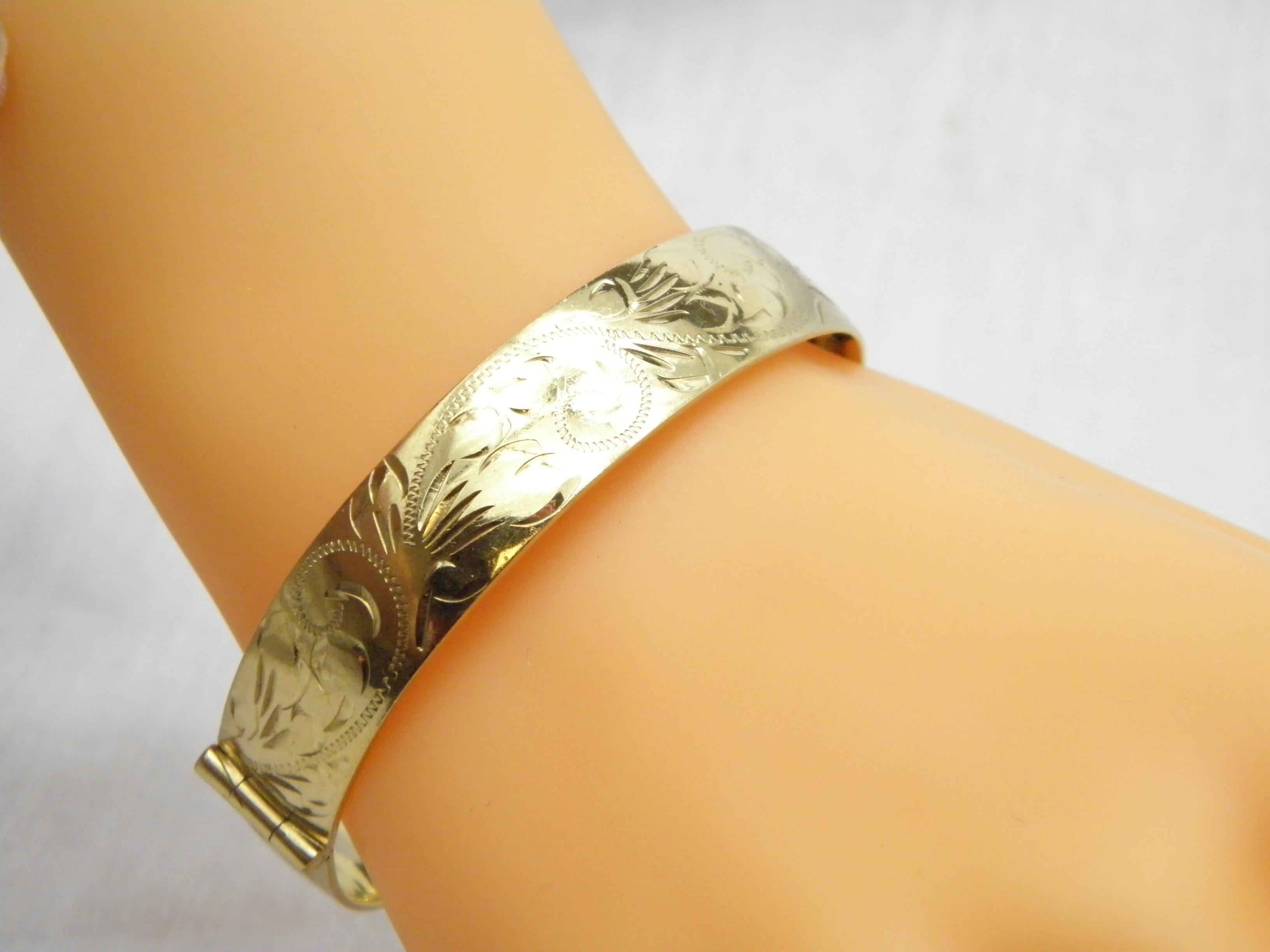 Bargain Vintage 9ct Gold 'Rolled' Floral Cuff Hinged Bracelet Bangle 375 Purity  For Sale 3