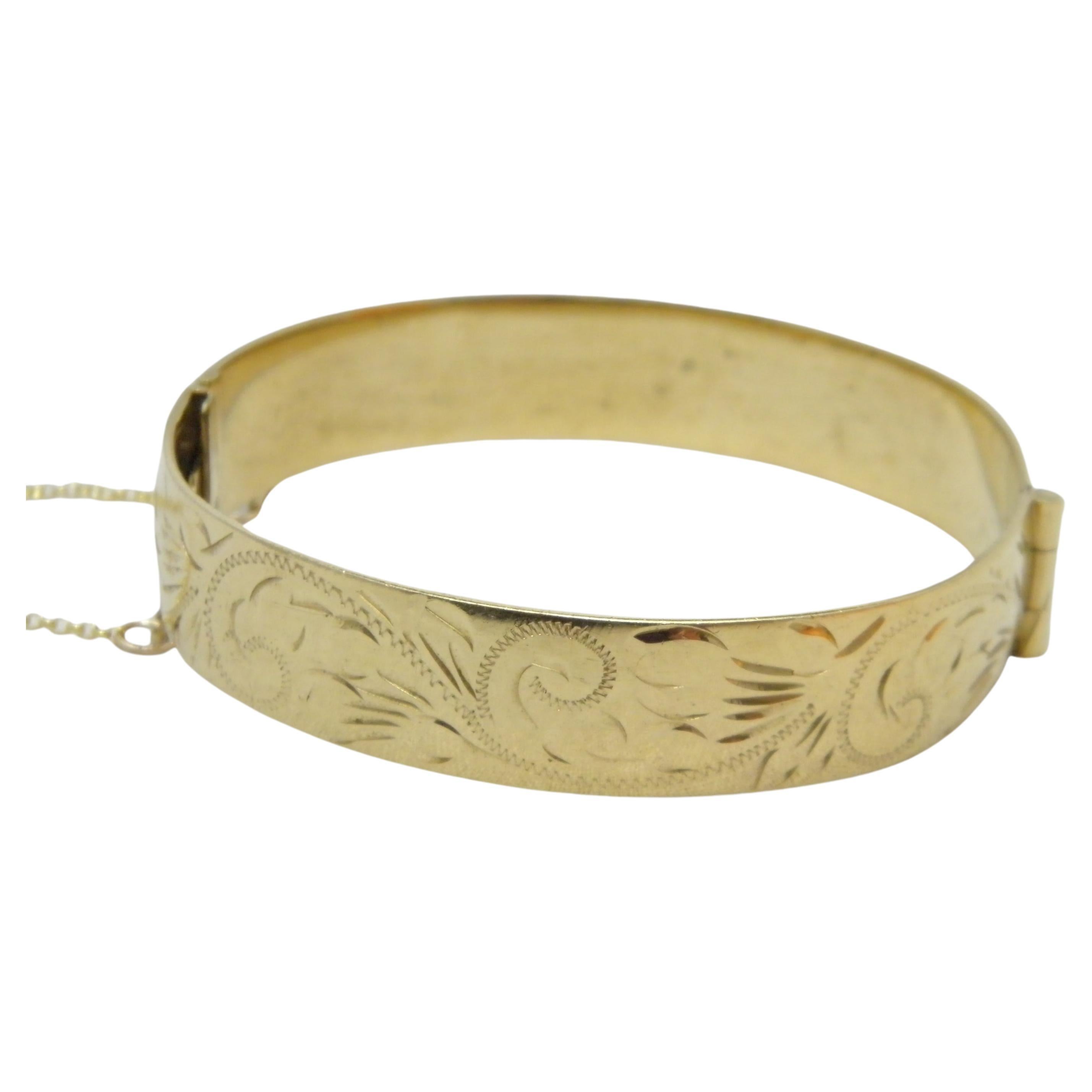 Bargain Vintage 9ct Gold 'Rolled' Floral Cuff Hinged Bracelet Bangle 375 Purity  For Sale