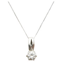 Bargain Vintage 9ct White Gold 1.25Cttw Diamond Solitaire Pendant Necklace 18"
