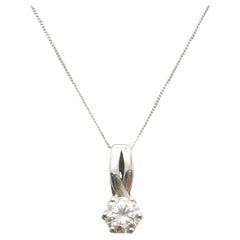 Bargain, collier pendentif solitaire vintage en or blanc 9 carats avec diamants 1,25 carat au total, 45 cm
