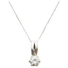 Bargain Retro 9ct White Gold 1.25Cttw Diamond Solitaire Pendant Necklace 18"