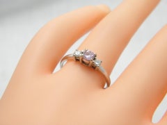 Bargain Vintage 9ct White Gold Pink Sapphire and Diamond Paste Trilogy Ring