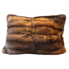 Bargusin Sable Fur Cushion with Hand Embroidered Back in Silver and Oyster