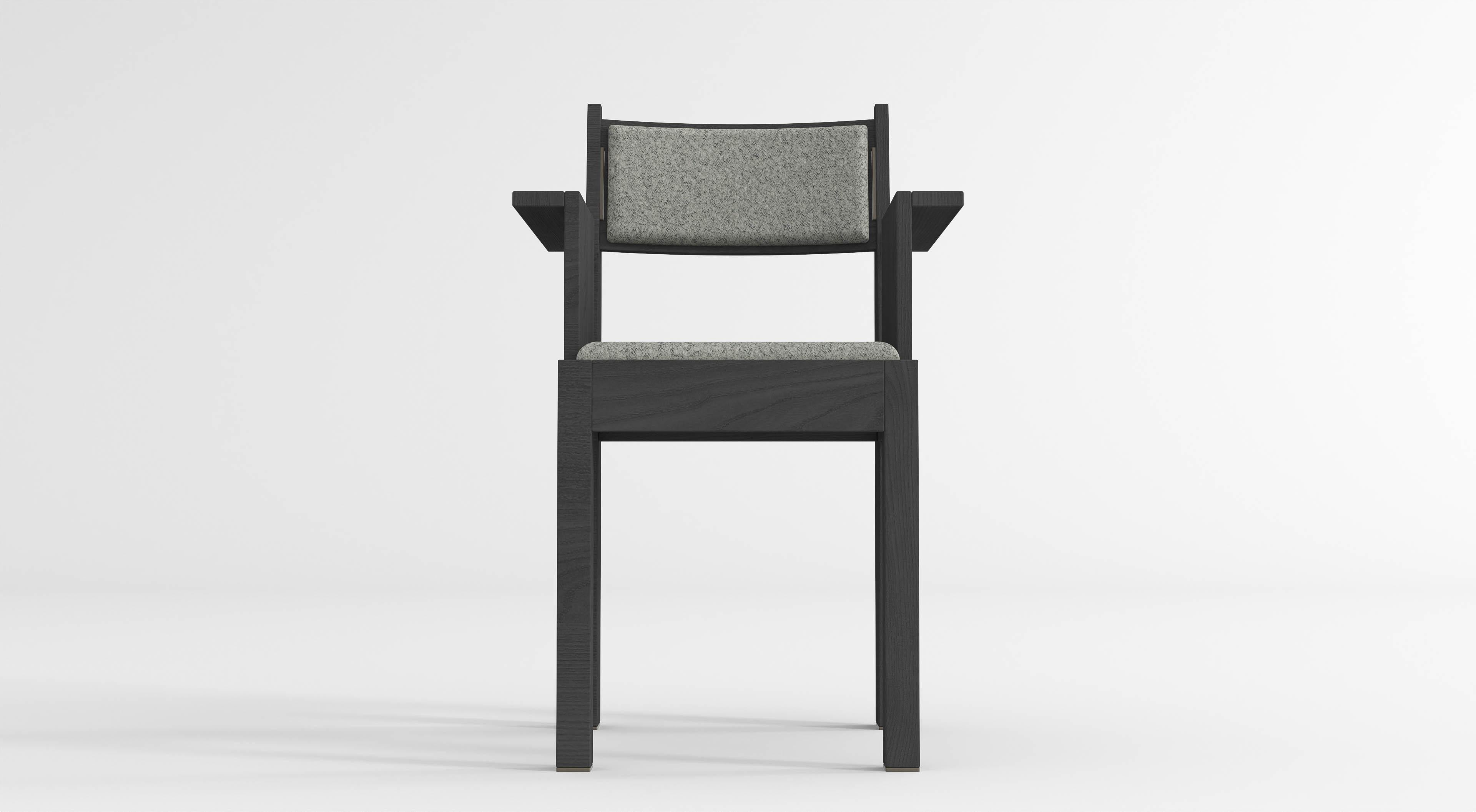 Barh Armchair in Black Stained Ash Wood with Bronze Details and Gray Upholstery In New Condition For Sale In Antwerp, Antwerp