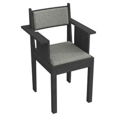 Barh Armchair in Black Stained Ash Wood with Bronze Details and Gray Upholstery