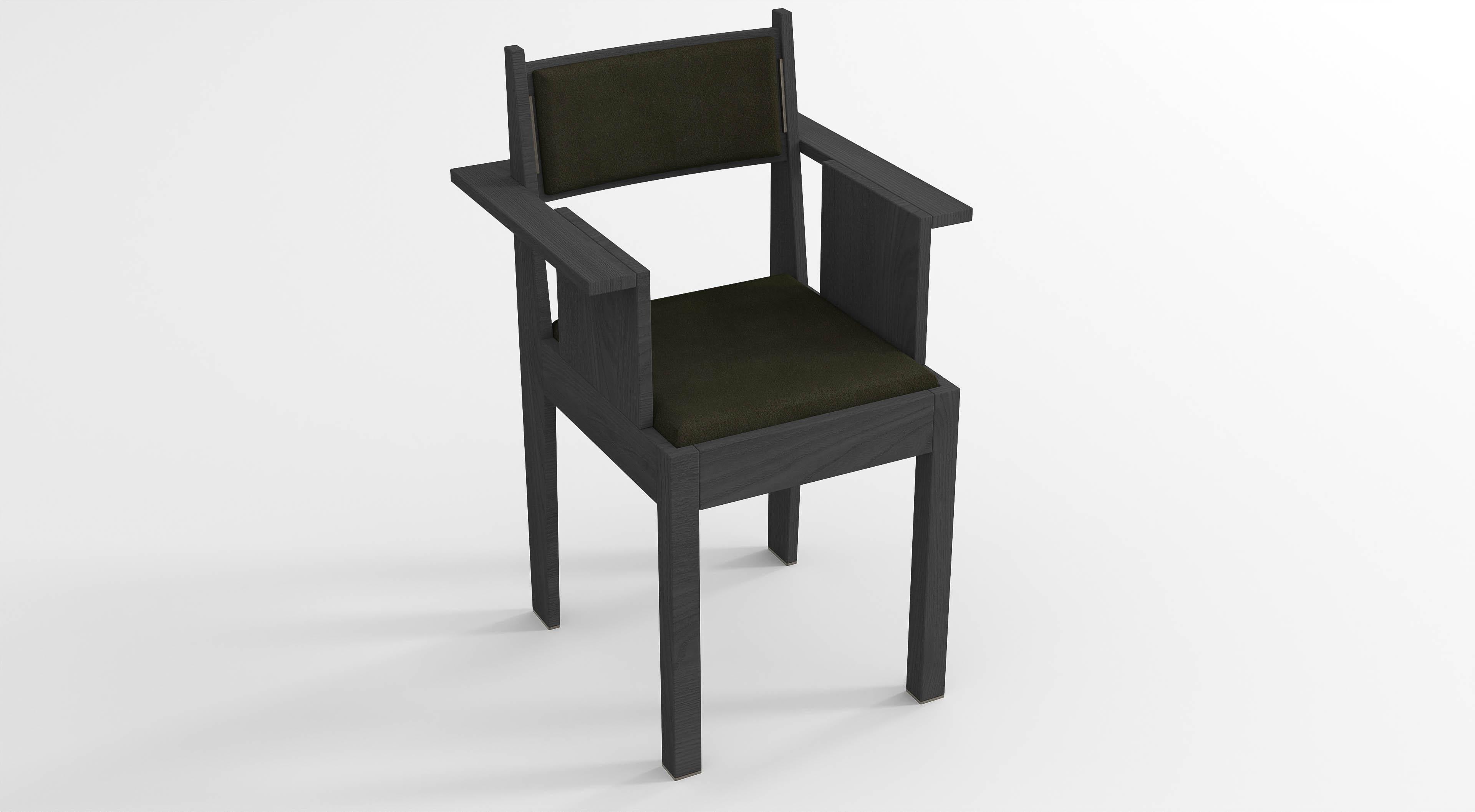 Belgian Barh Armchair in Black Stained Ashwood with Bronze Details & Leather Upholstery For Sale