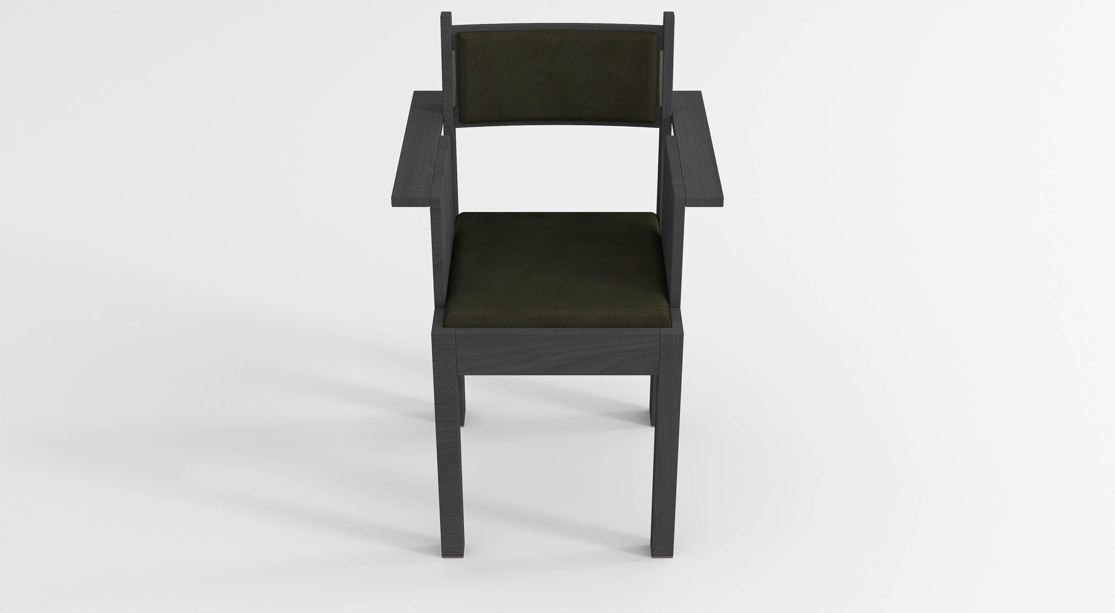 Contemporary Barh Armchair in Black Stained Ashwood with Bronze Details & Leather Upholstery For Sale
