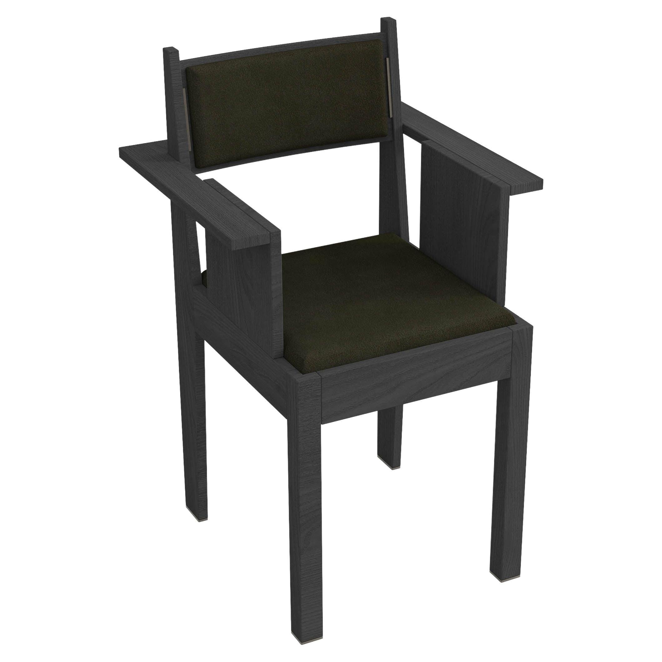 Barh Armchair in Black Stained Ashwood with Bronze Details & Leather Upholstery For Sale
