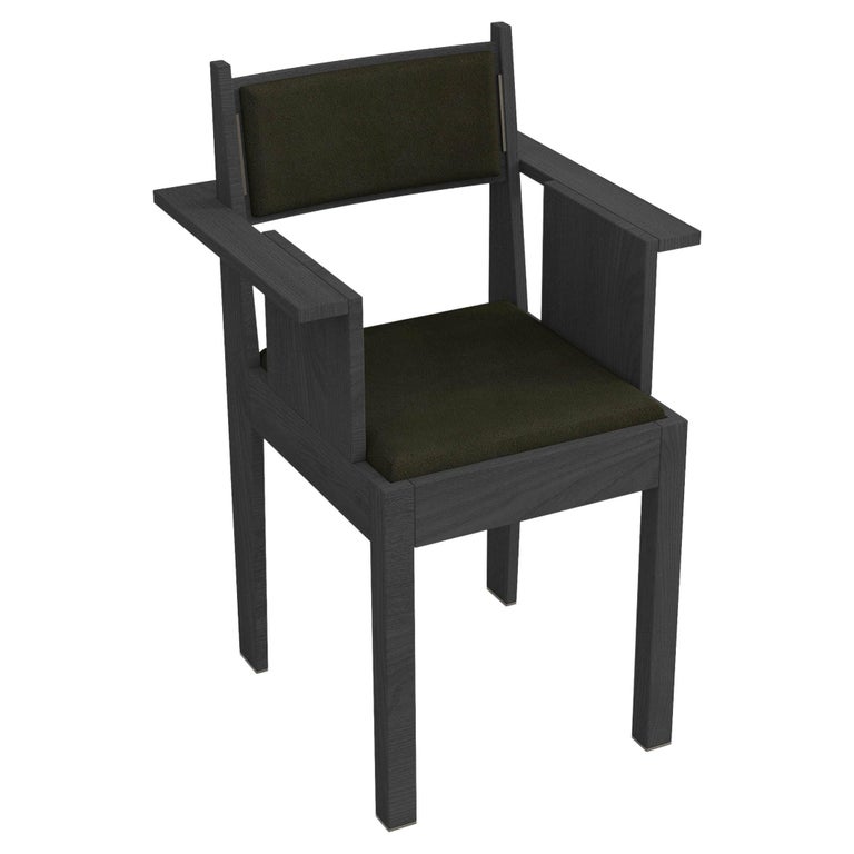 Barh Armchair in Black Stained Ashwood with Bronze Details and Leather