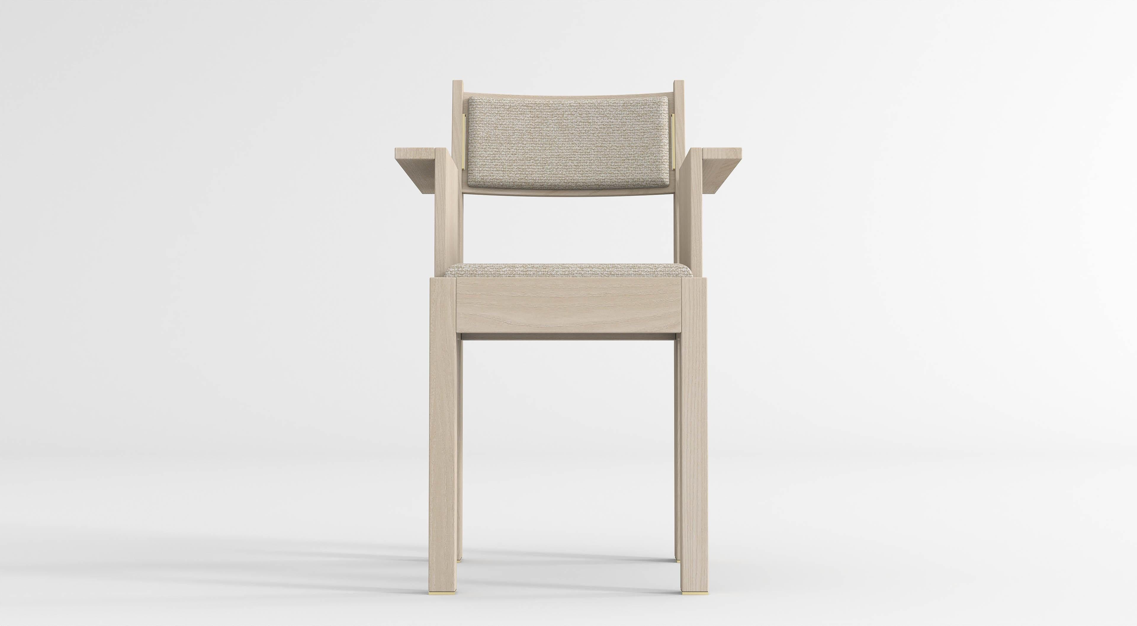 barh armchair in natural ash wood with brass details and beige upholstery In New Condition For Sale In Antwerp, Antwerp