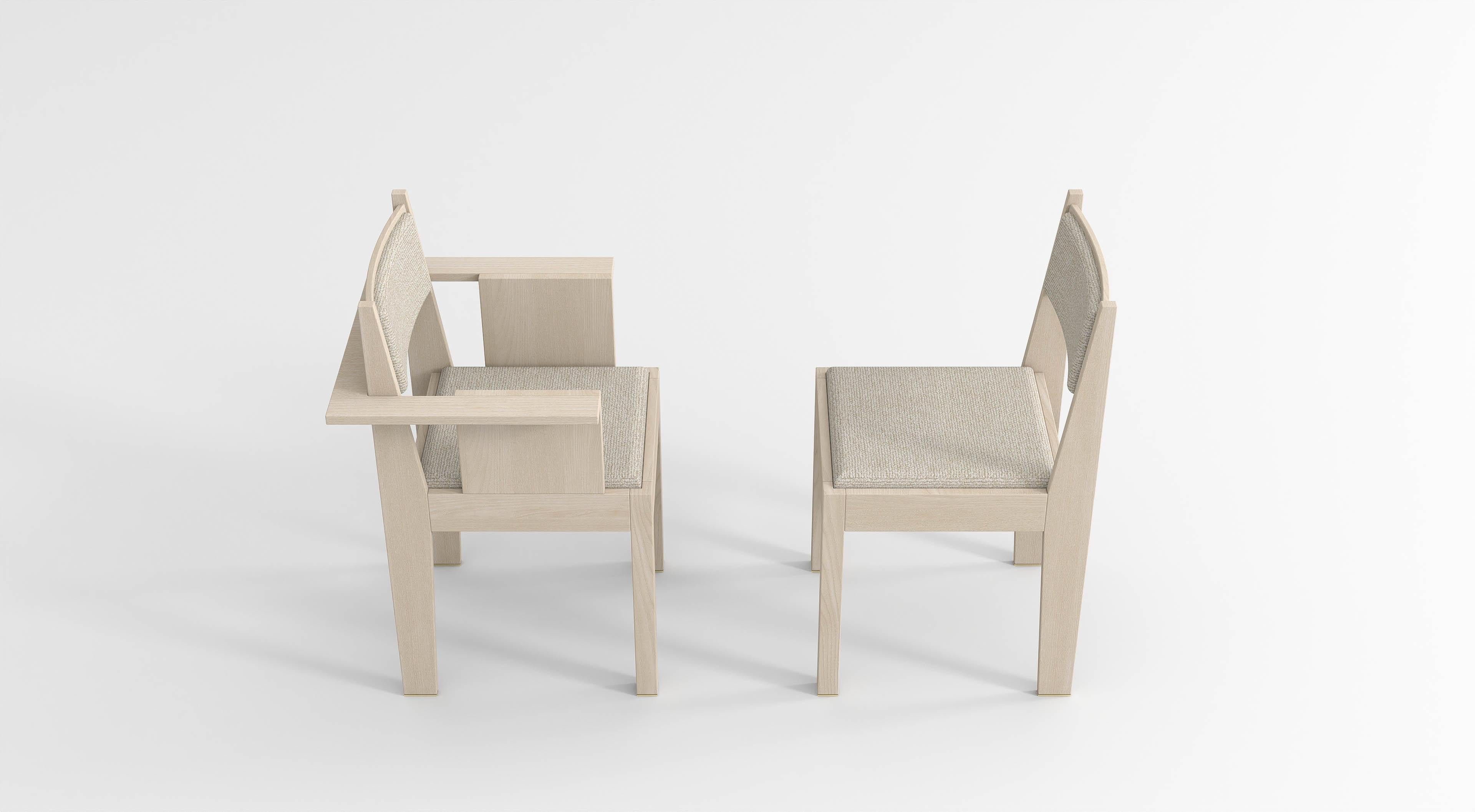 barh armchair in natural ash wood with brass details and beige upholstery For Sale 1