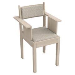 barh armchair in natural ash wood with brass details and beige upholstery