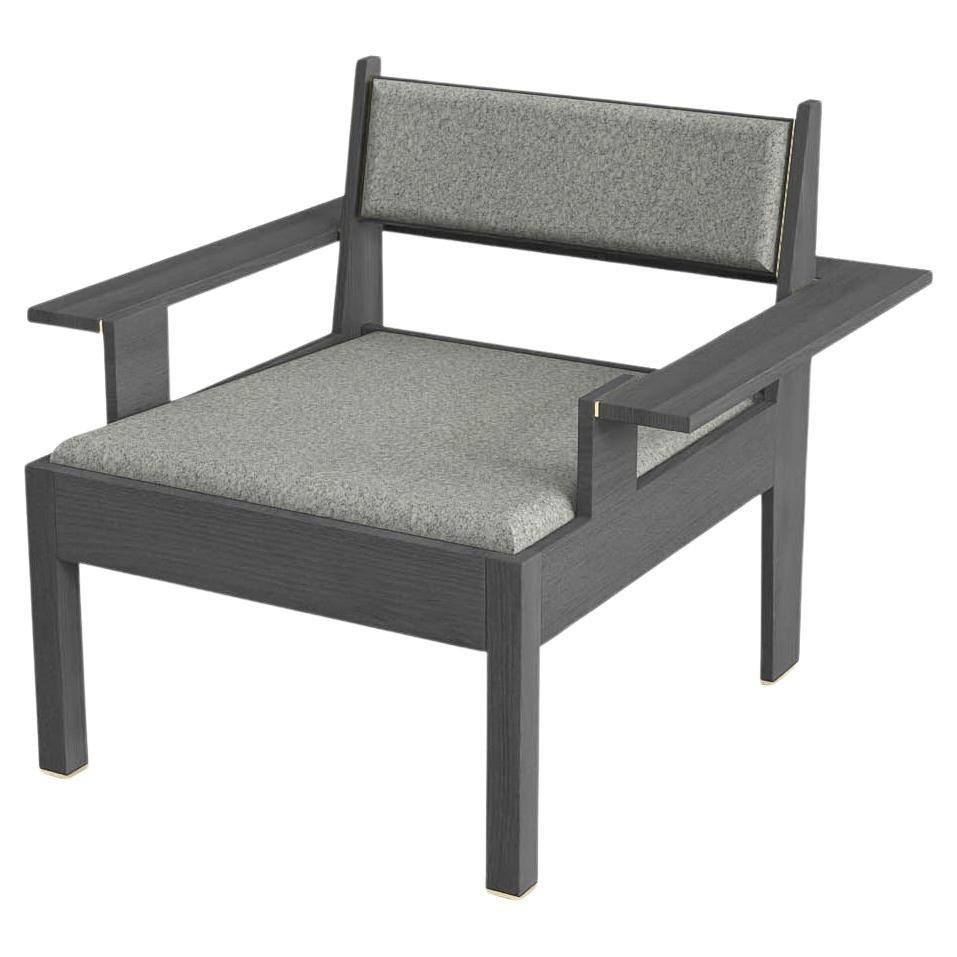 Barh Lounge Chair in Black Stained Ash Wood with Brass Details & Gray Upholstery For Sale