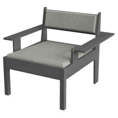 Barh Lounge Chair in Black Stained Ash Wood with Brass Details & Gray Upholstery