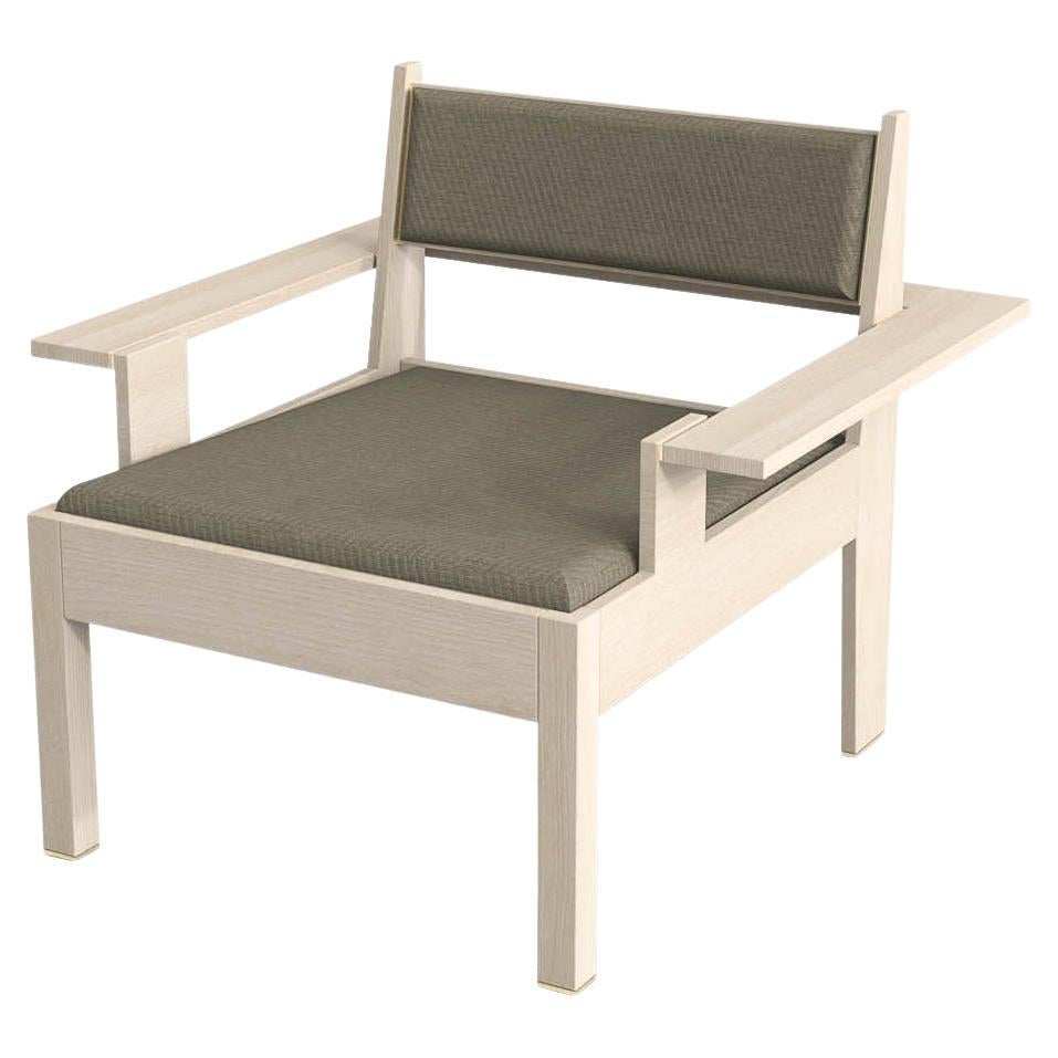 Barh Lounge Chair aus natürlichem Eschenholz mit Messingdetails und brauner Polsterung