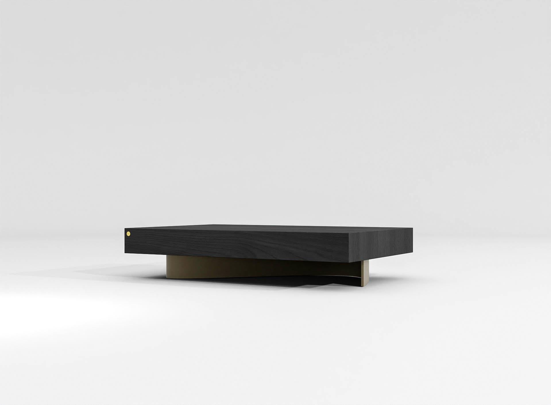 Other Barh Wave Contemporary Coffee Table in Black Stained Ash Wood and Bronze For Sale