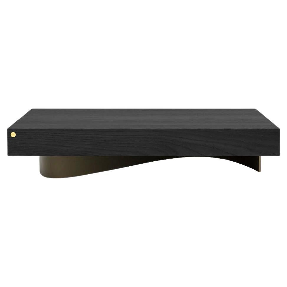 Table basse contemporaine Barh Wave en bois de frêne teinté noir et bronze