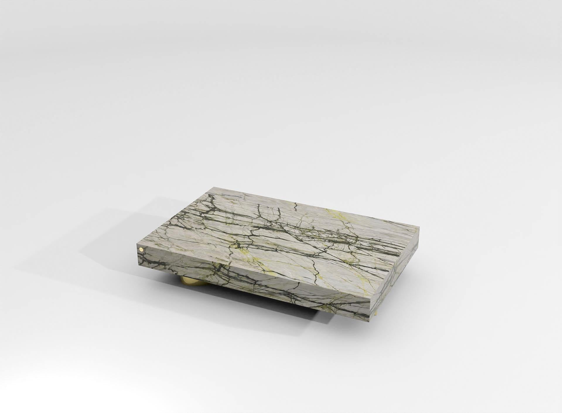 Autre Table basse contemporaine Barh Wave en marbre Calacatta Verde et laiton en vente