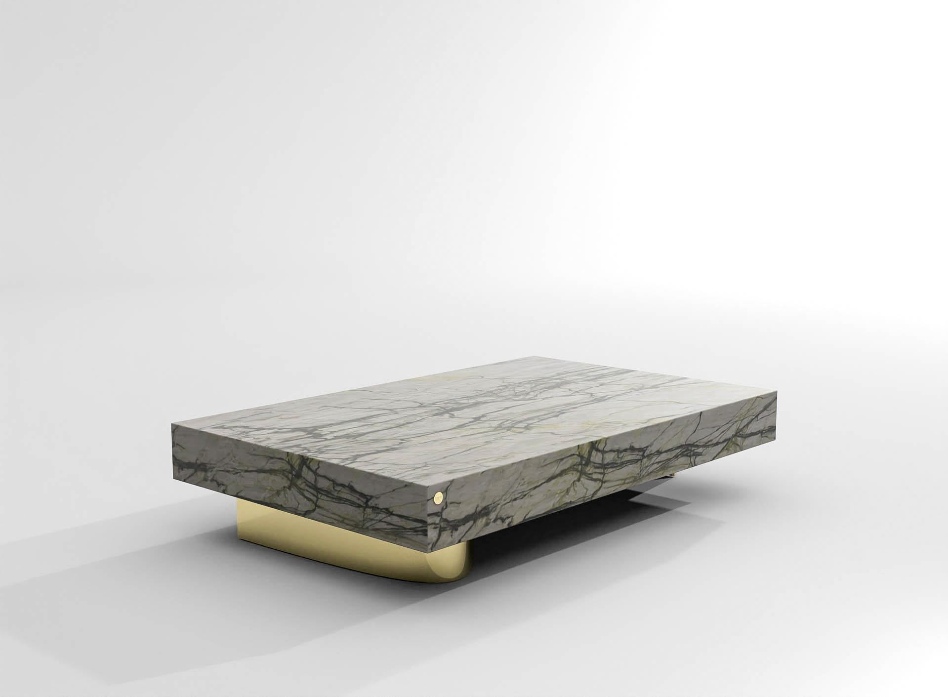 Other Barh Wave Contemporary Coffee Table in Calacatta Verde Marble and Brass For Sale