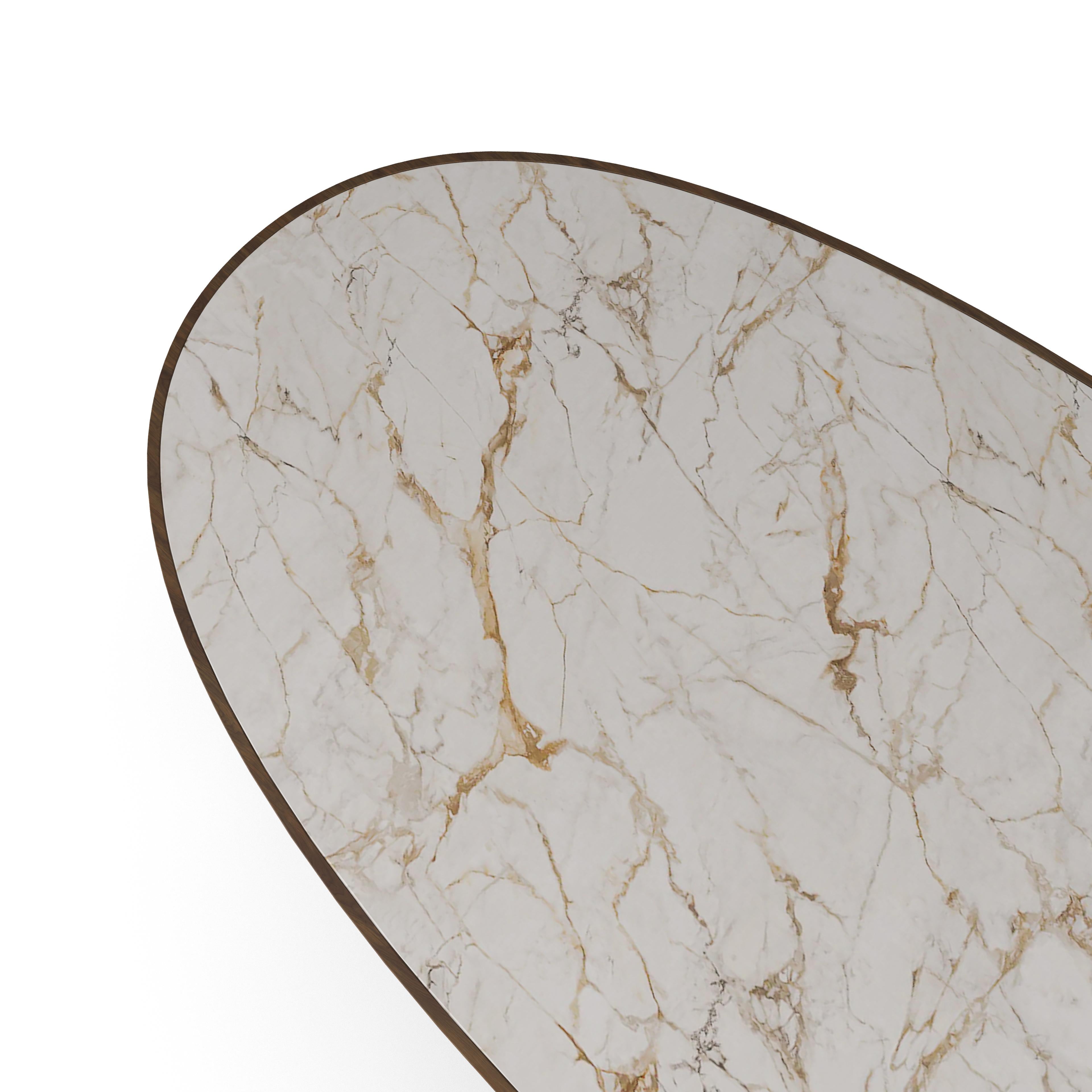 Fait main Bari Dining Table by Nolita Harbour- Marble Top and Legs in Walnut and Brass en vente