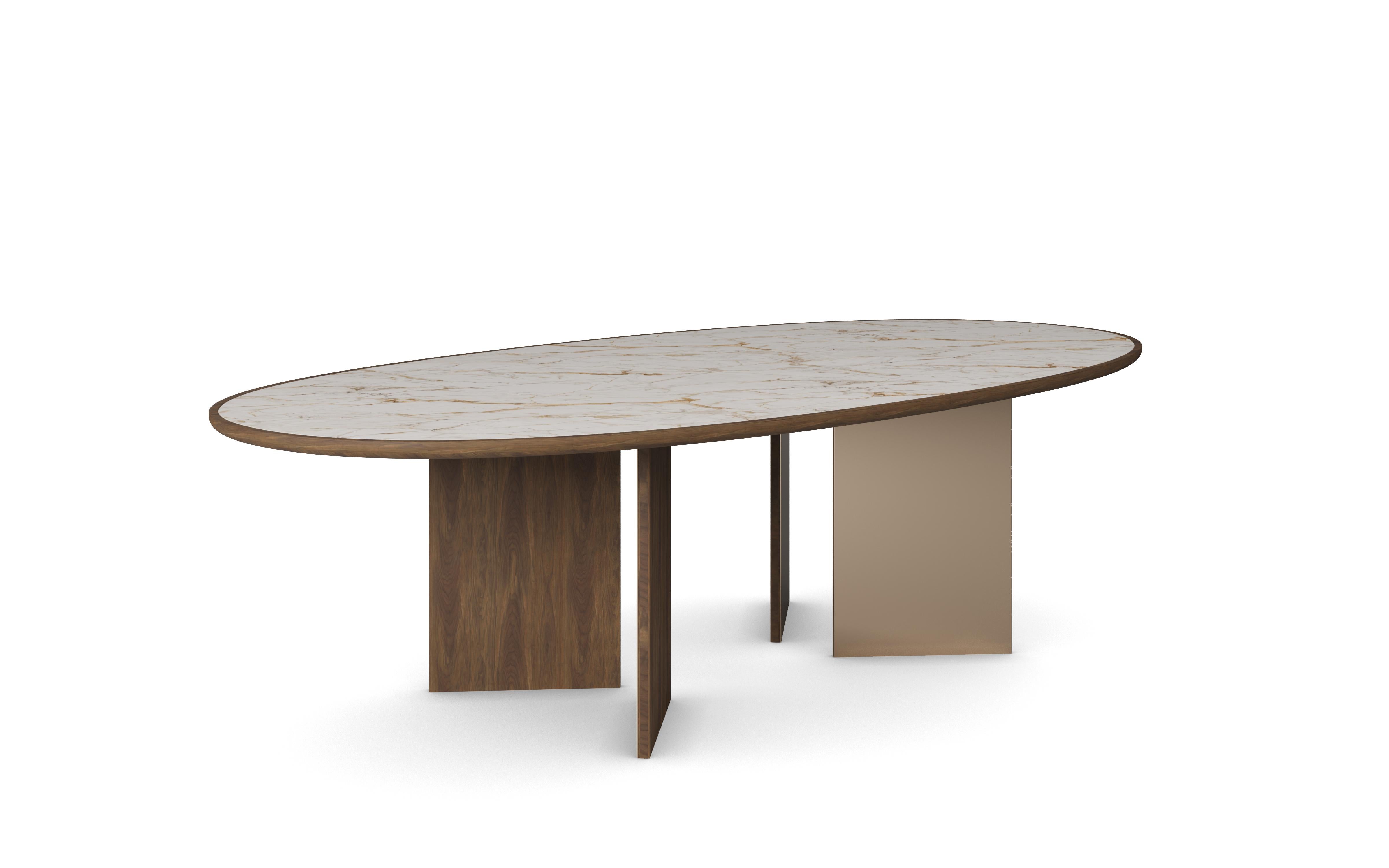 Bari Dining Table by Nolita Harbour- Marble Top and Legs in Walnut and Brass