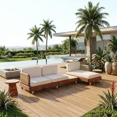 Bari Outdoor Side Table - Travertine Top & Walnut Base