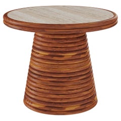 Bari Outdoor Side Table - Travertine Top & Walnut Base