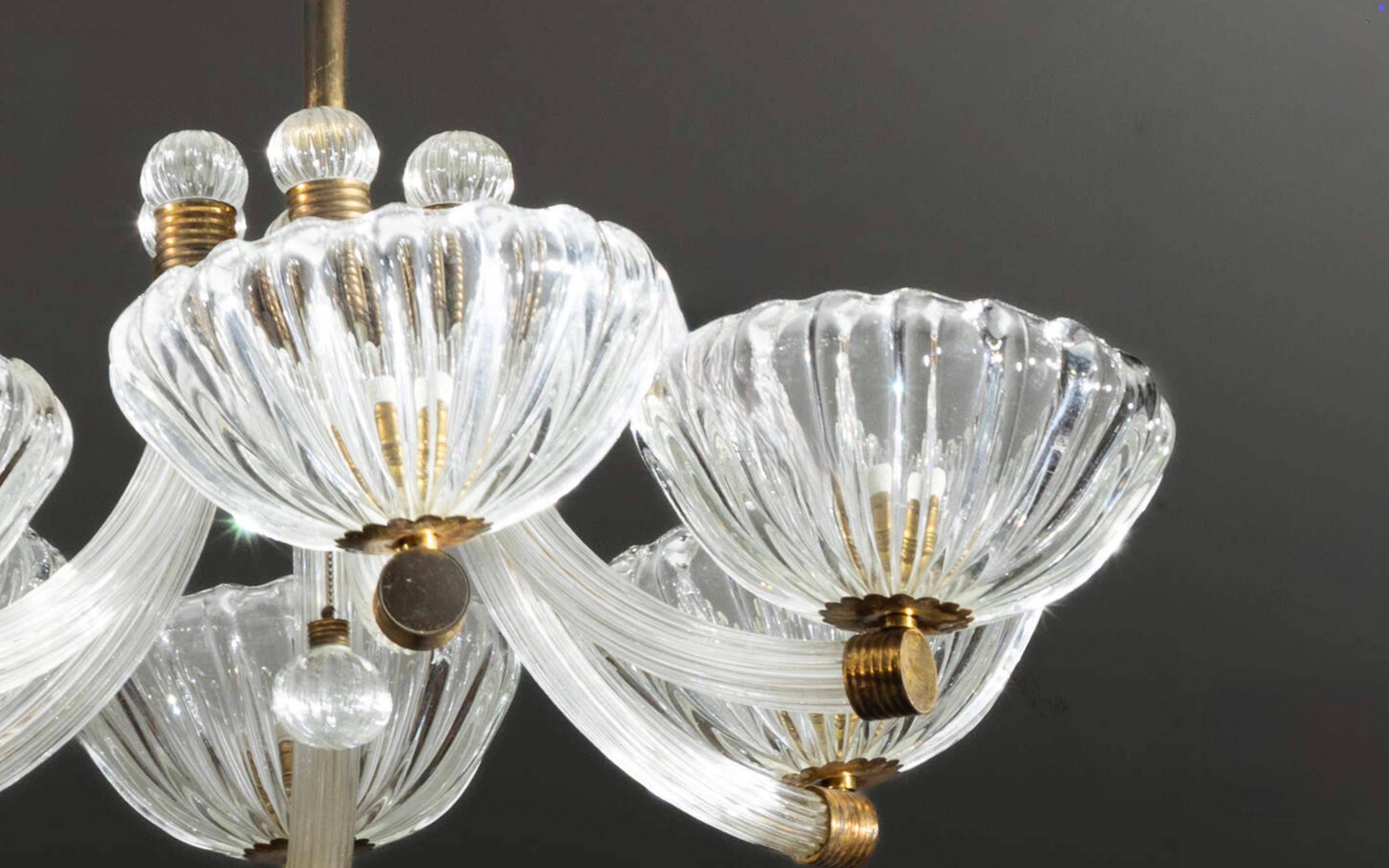 Italiano Barovier & Toso, Lampada a sospensione a sei braccia, anni '50 in vendita