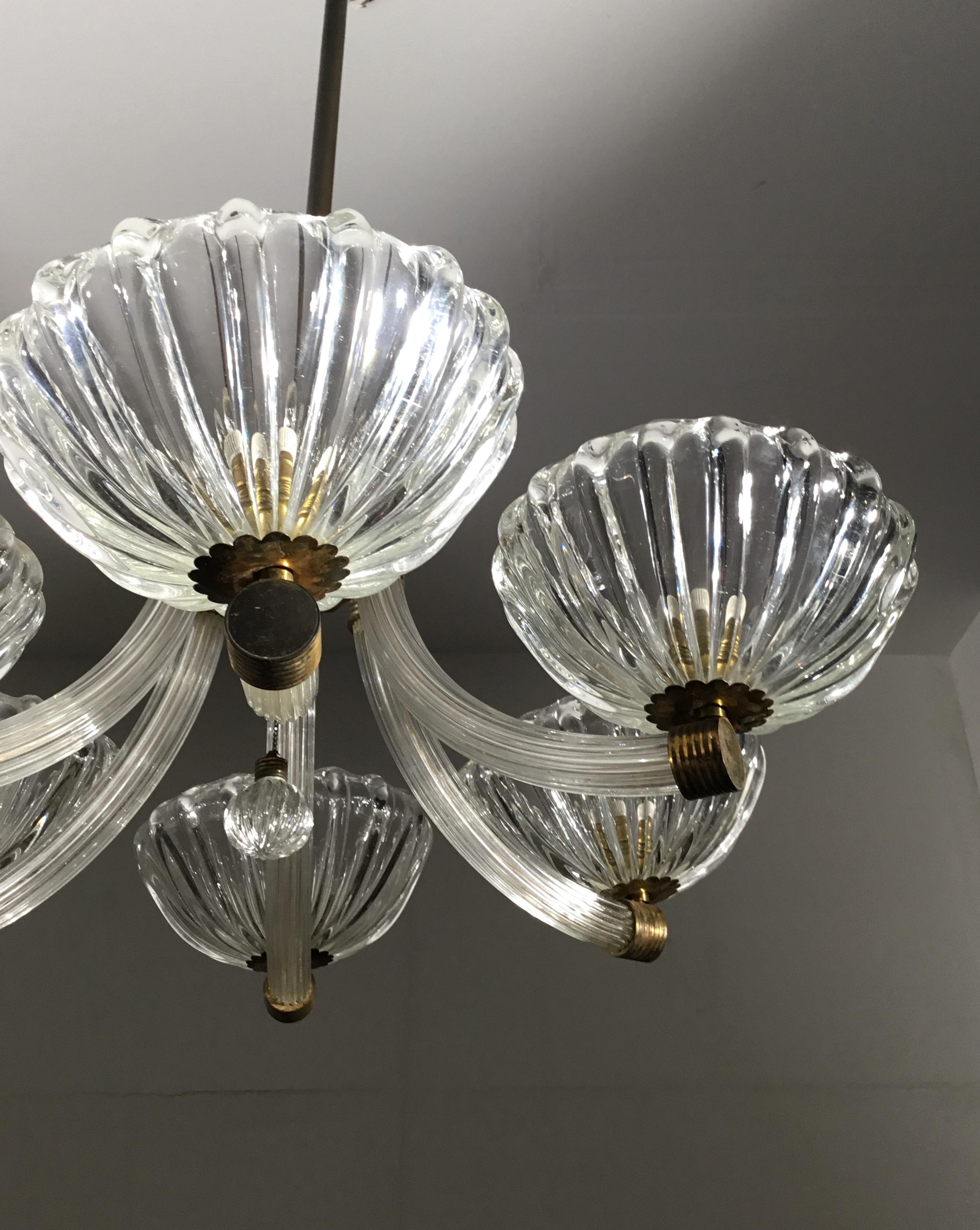 Ottone Barovier & Toso, Lampada a sospensione a sei braccia, anni '50 in vendita