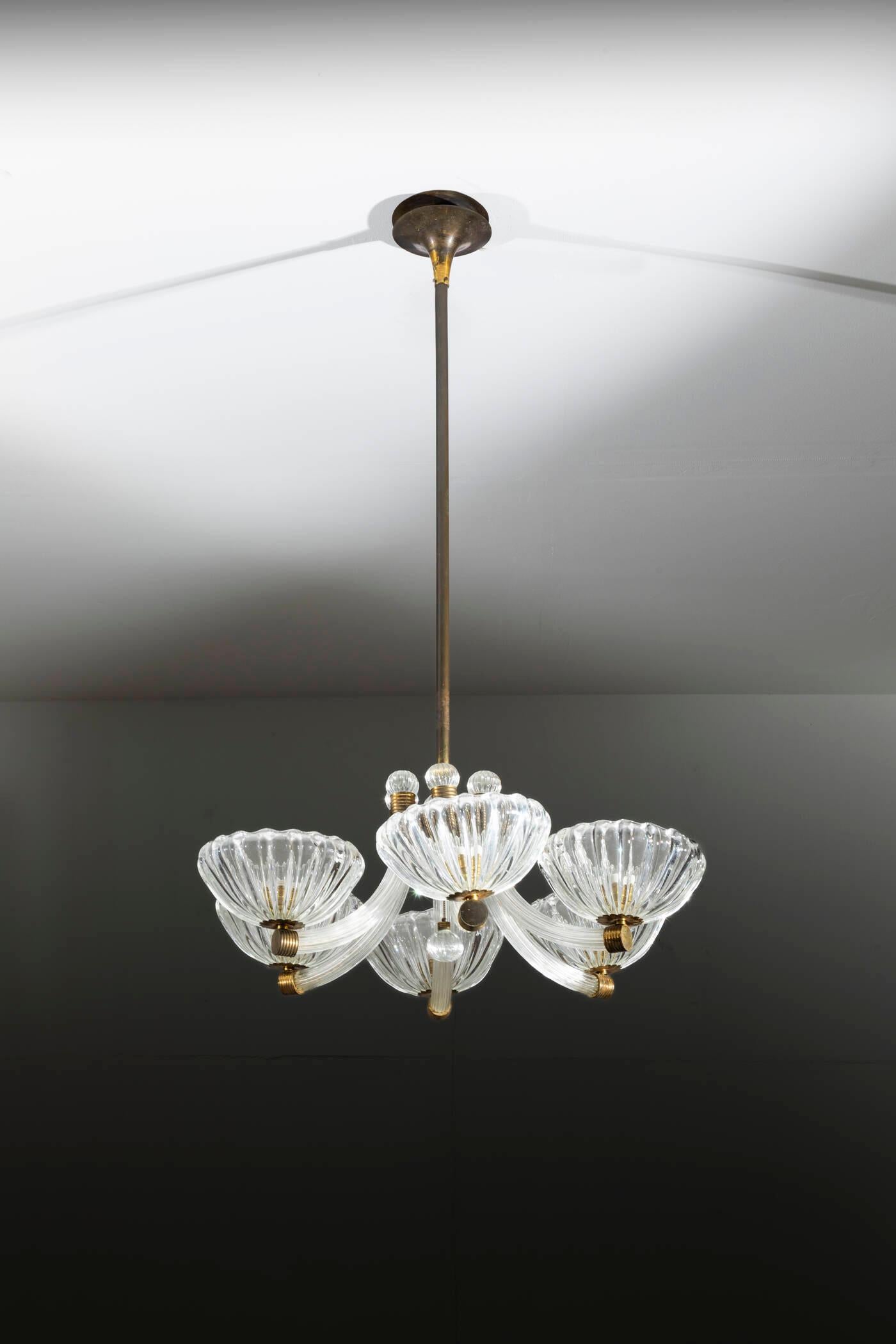 Barovier & Toso, Lampada a sospensione a sei braccia, anni '50 in vendita 1