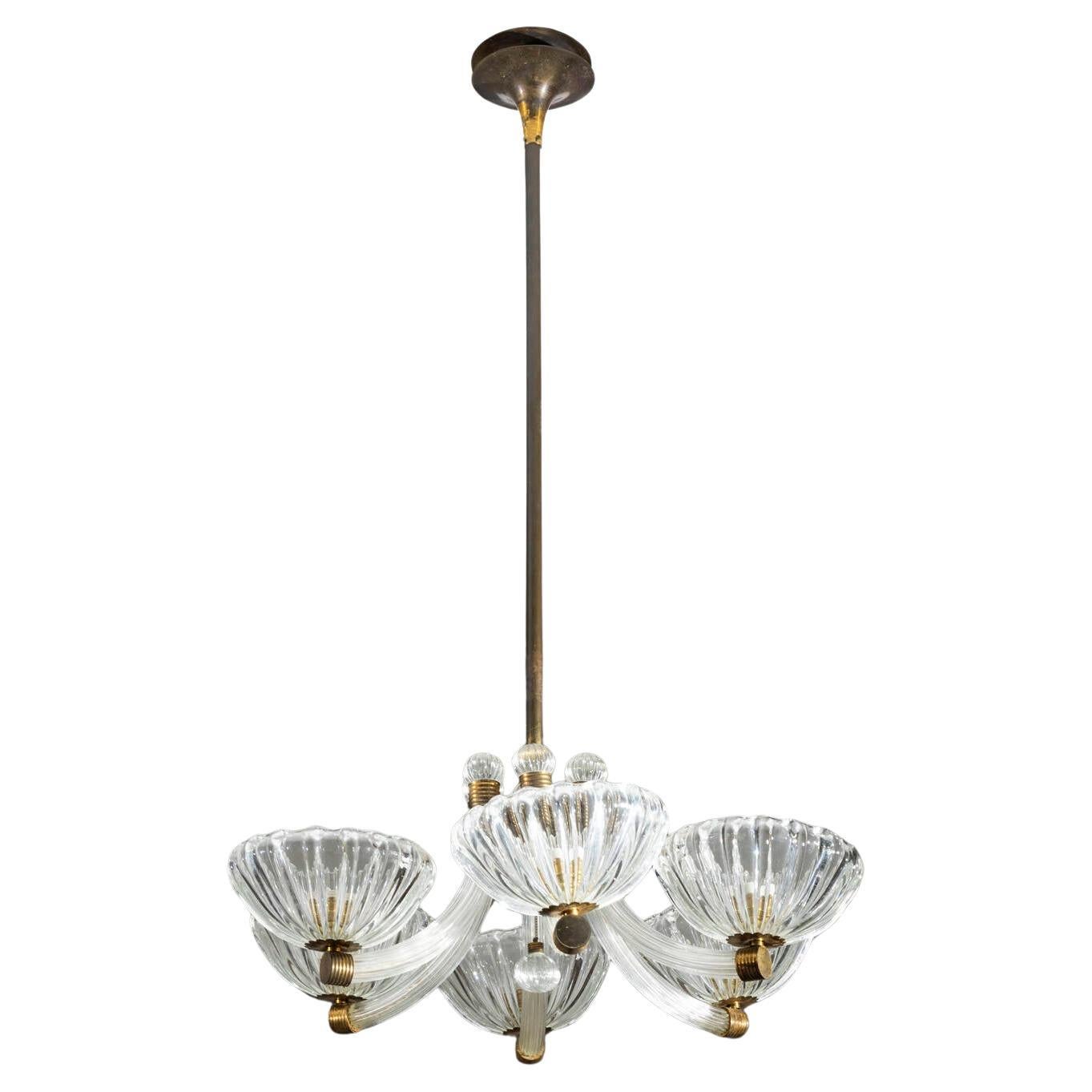 Barovier 
Toso, Lampada a sospensione a sei braccia, anni 
50 in vendita