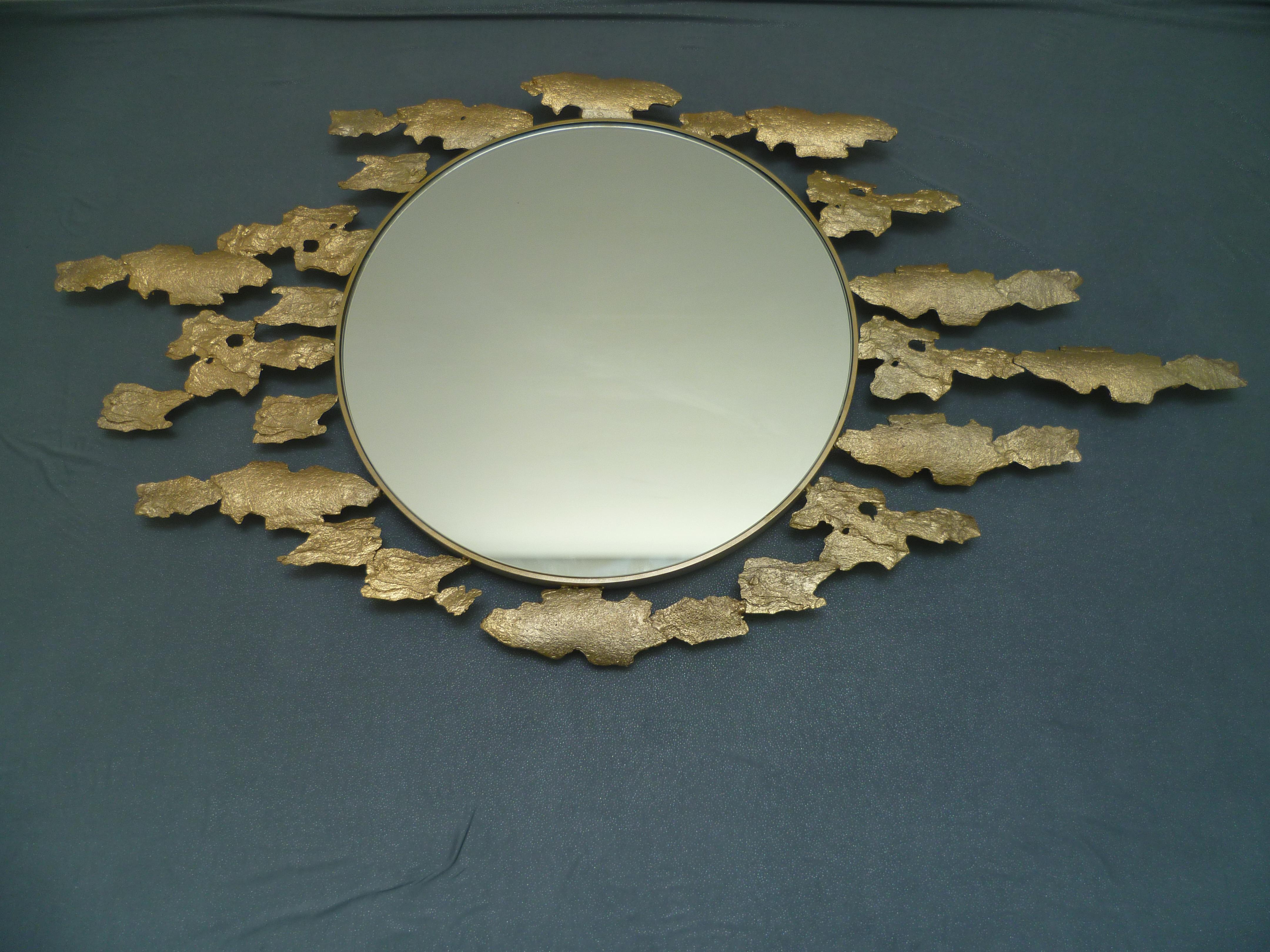Modern  Bronze large mirror , hand made and cast For Sale