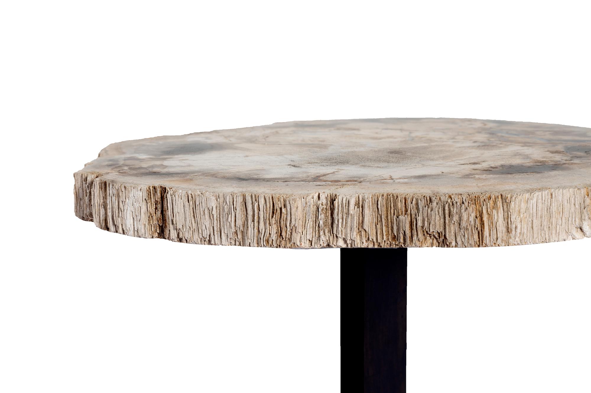 Organic Modern Bark Edge Petrified Wood Drinks Table For Sale