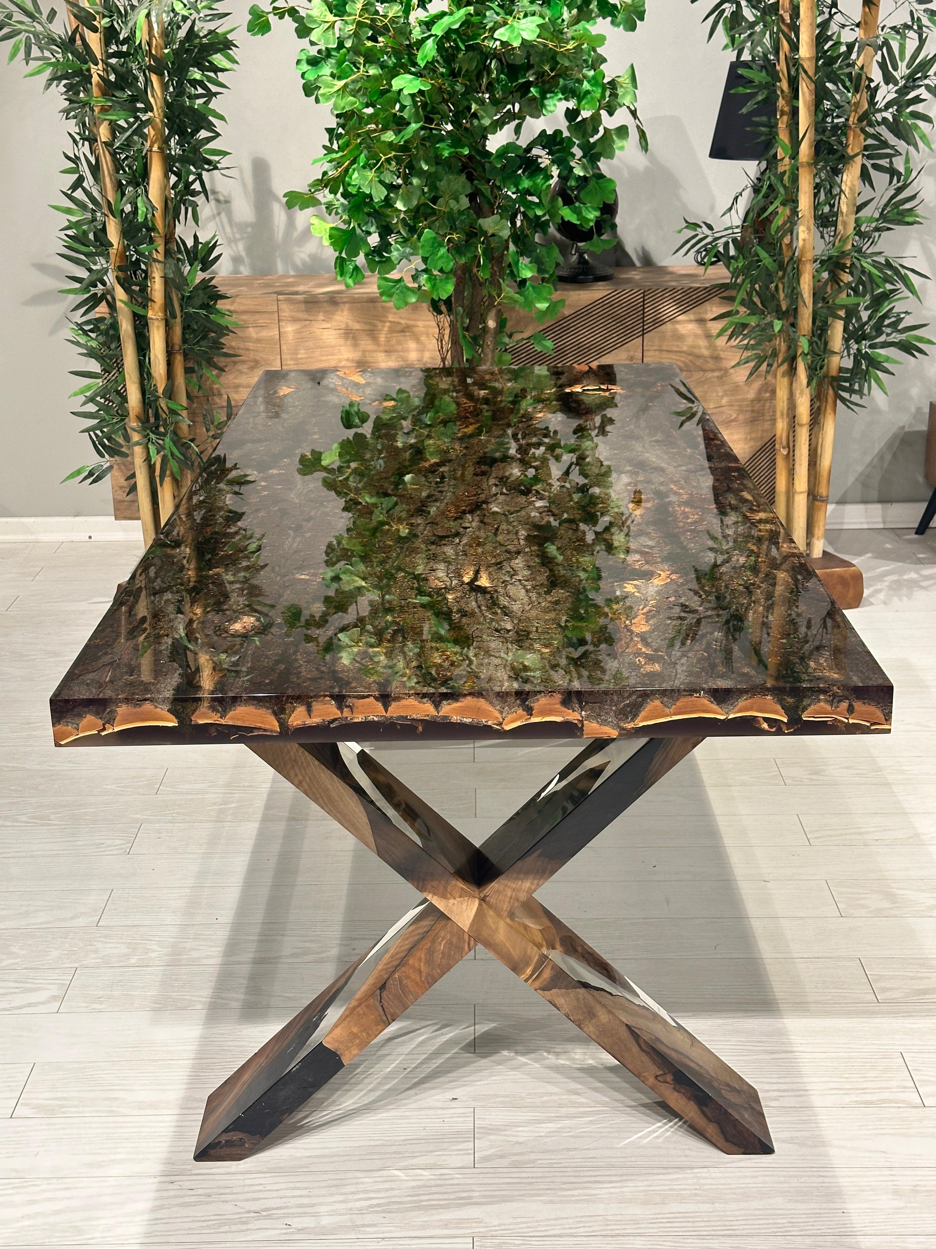 Bark & Moss Ultra Clear Epoxy Resin Dining Table In New Condition For Sale In İnegöl, TR