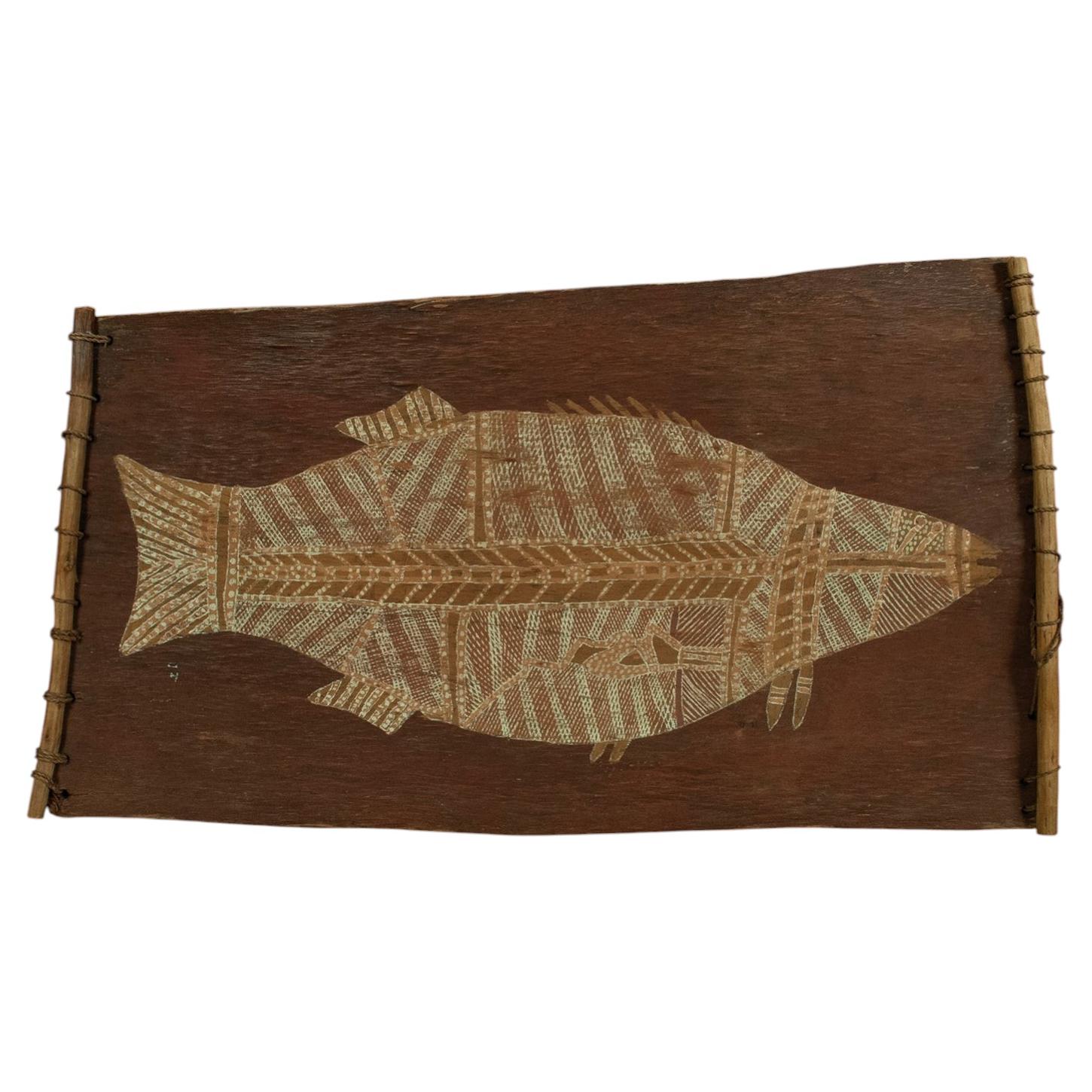 Bark Painting of One Fish, Northern Territory, Australia For Sale