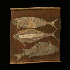 Bark Painting of Three Fish by Bobby Bardjaray Ngainjmirra, Australia